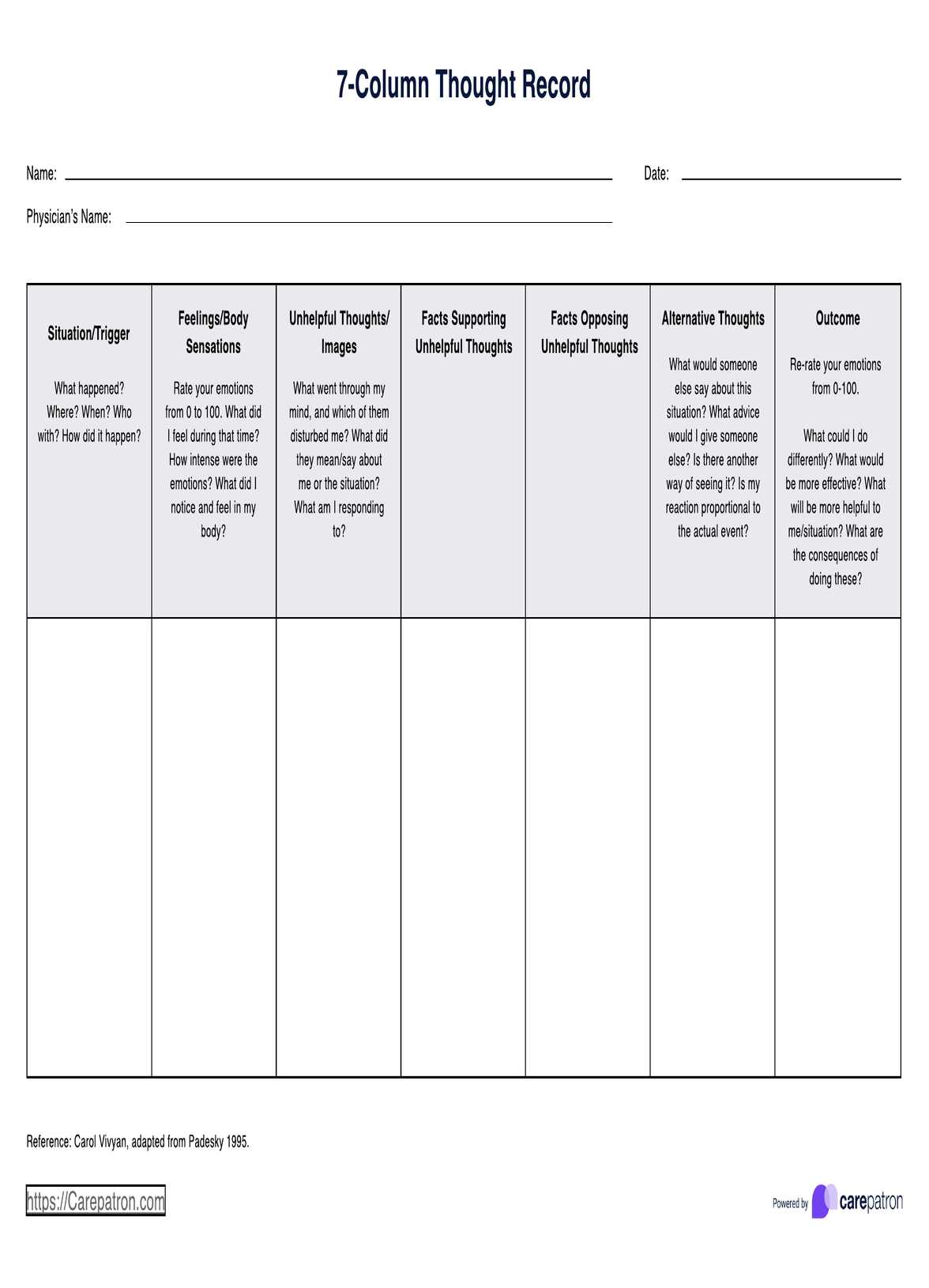 7 Column Thought Records