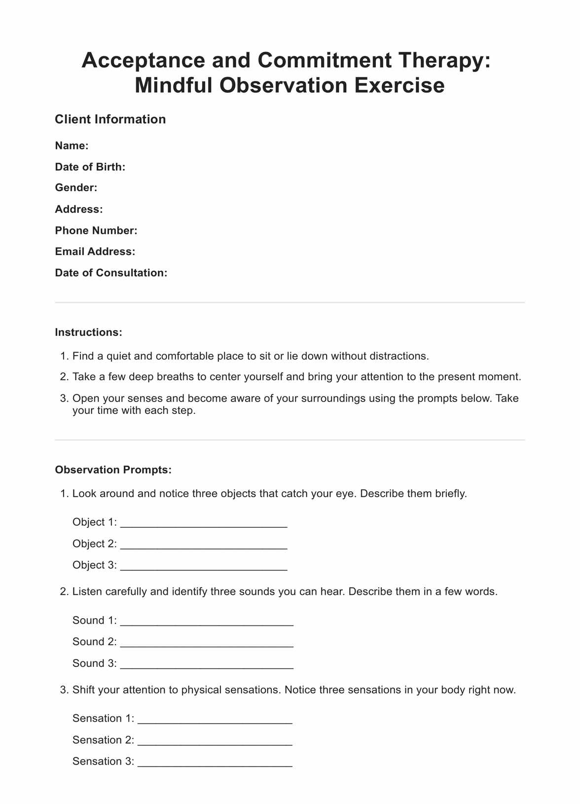 Acceptance And Commitment Therapy Worksheet