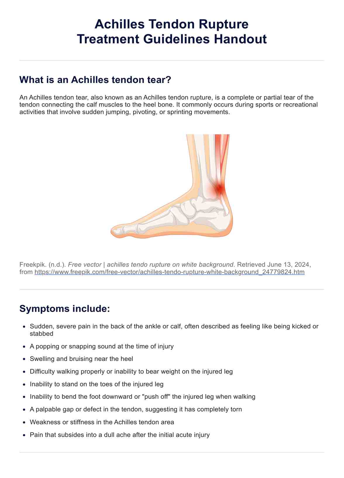 Achilles Tendon Tear Treatment Guidelines & Example Free PDF Download