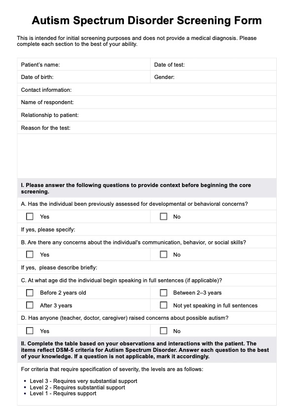 Autism Spectrum Disorder Screening