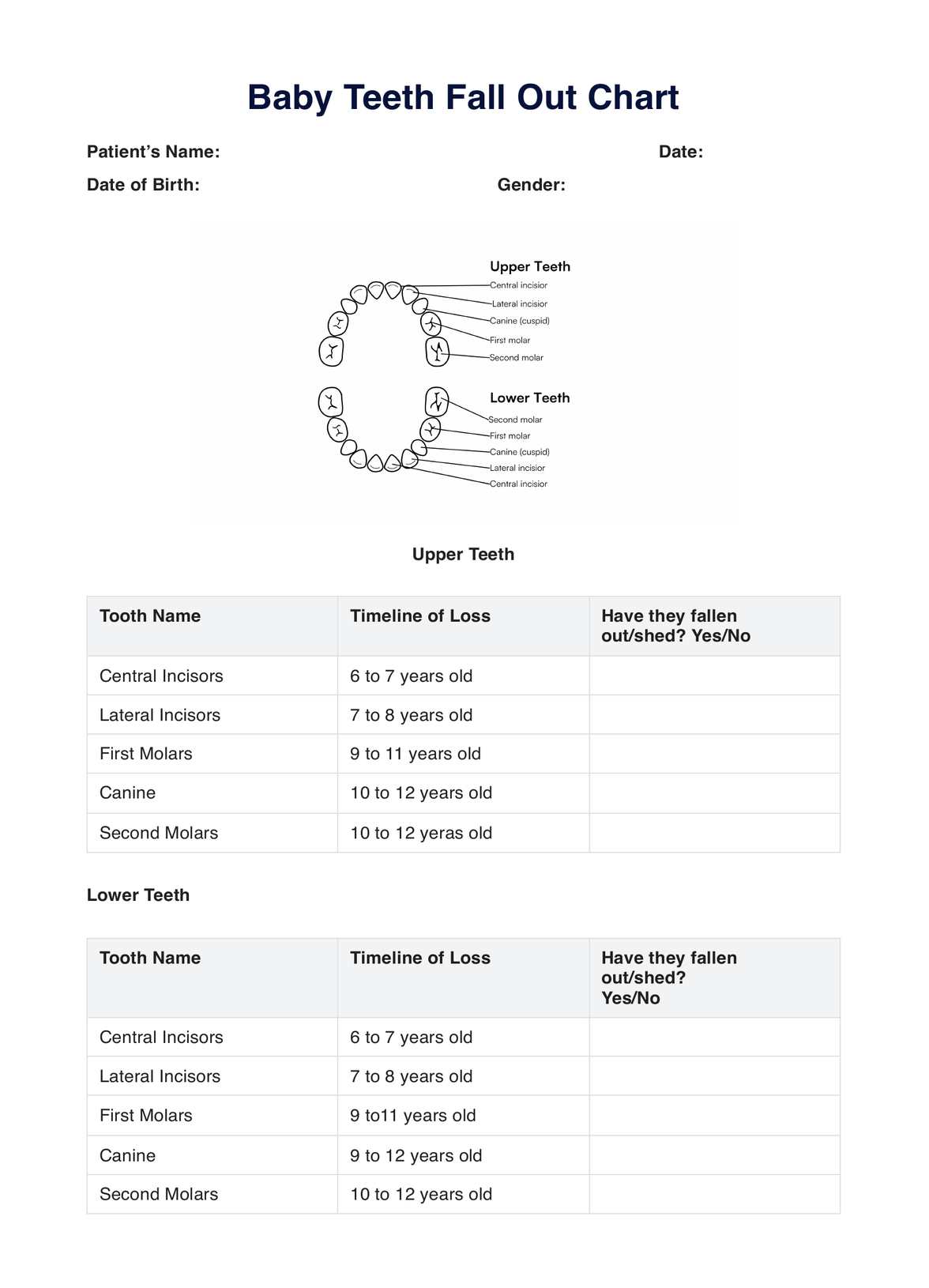 Baby Teeth Fall Out Chart