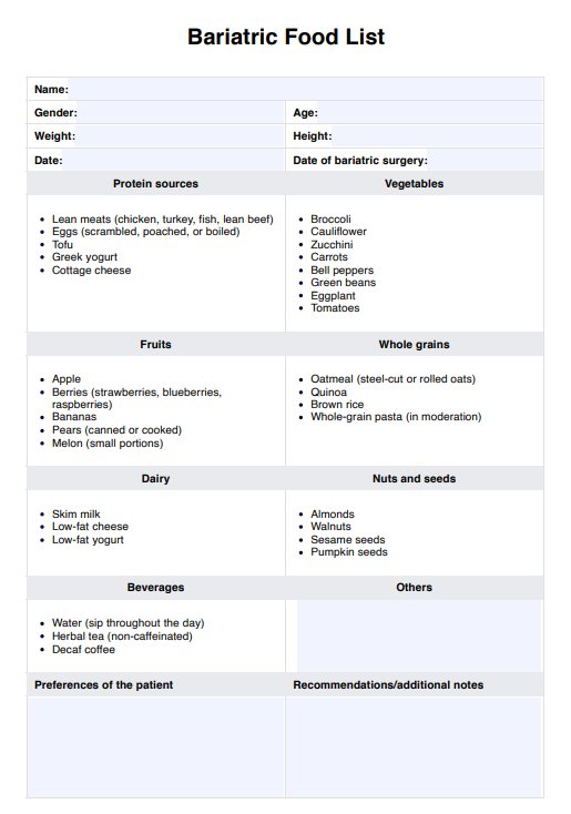 Bariatric Food List