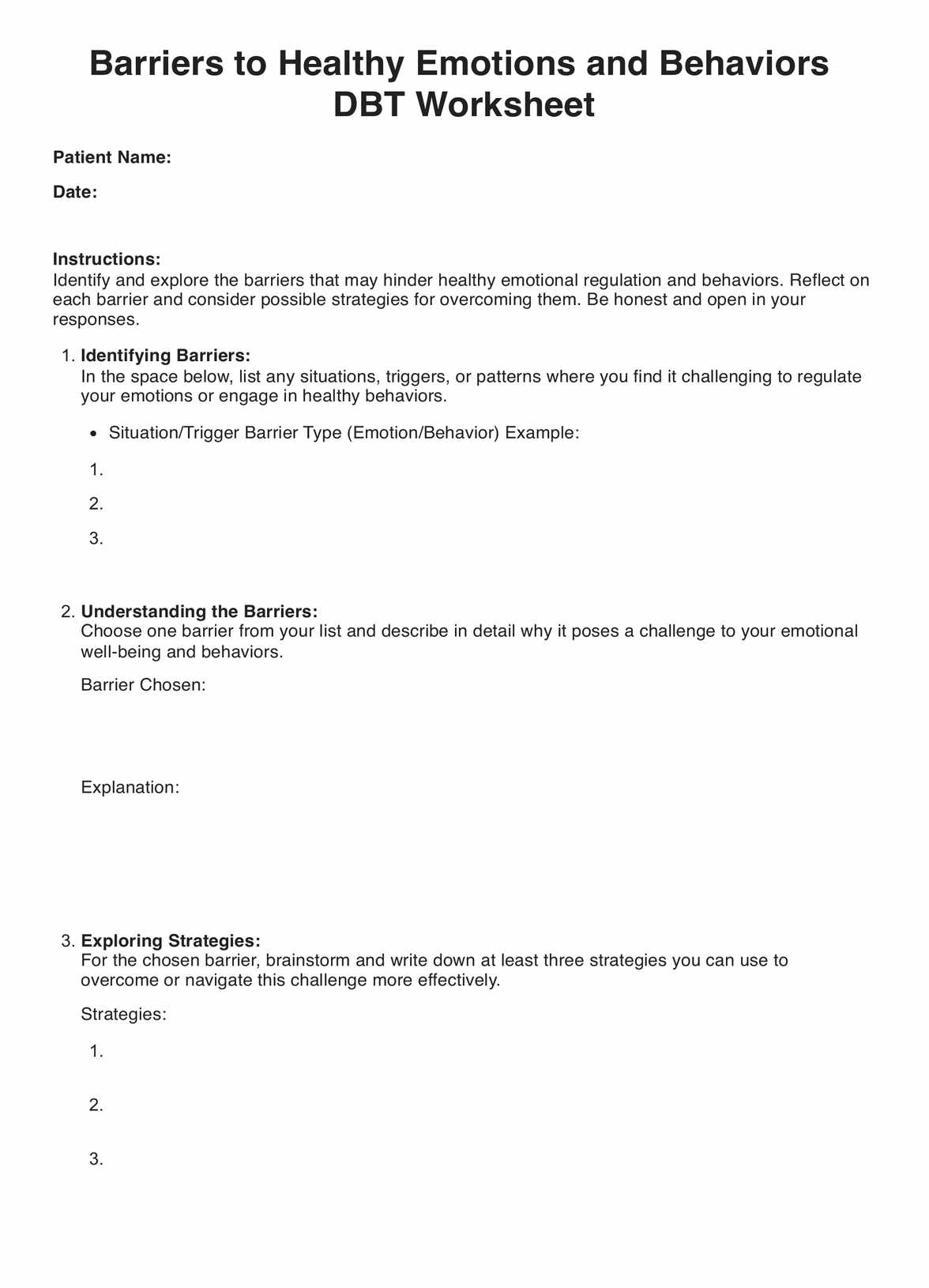 Barriers to Healthy Emotions and Behaviors DBT Worksheet