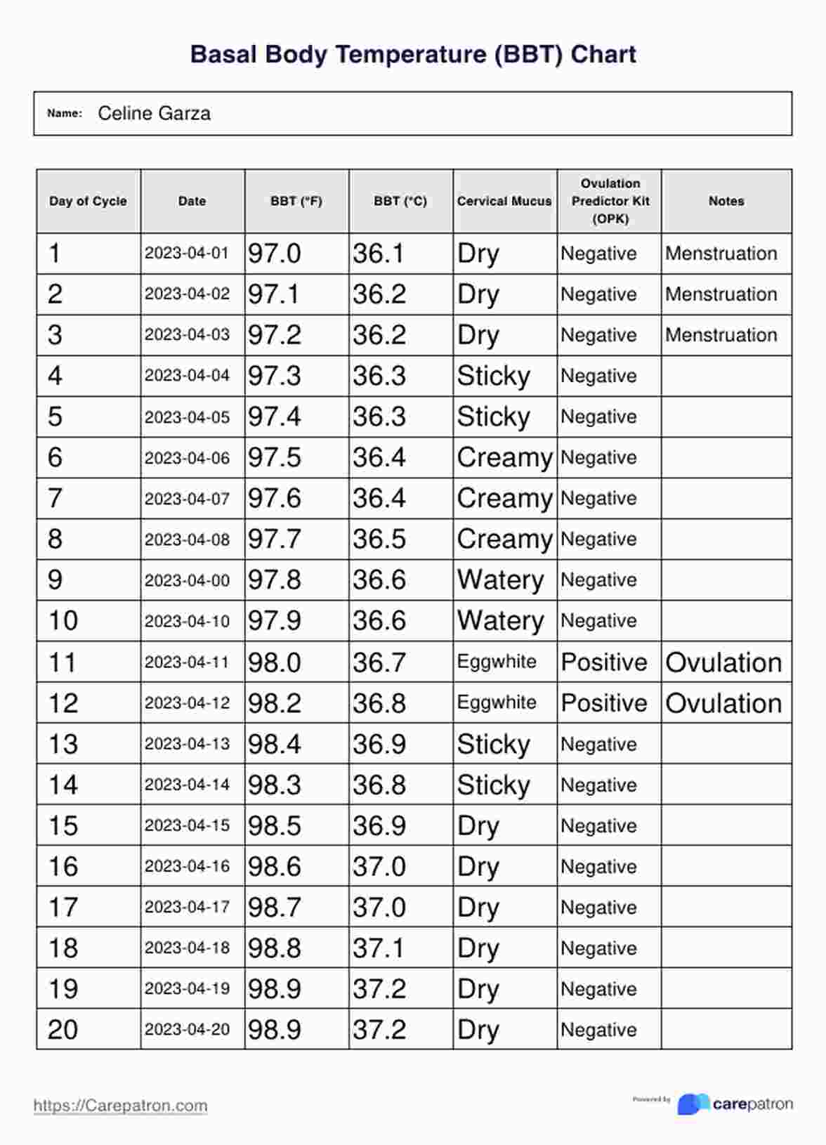 Basal Body Temperature Chart Example Free PDF Download Basal Body Temperature Chart Example Free PDF Download