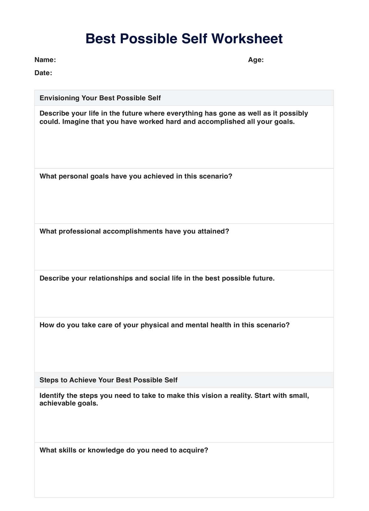 Best Possible Self Worksheet