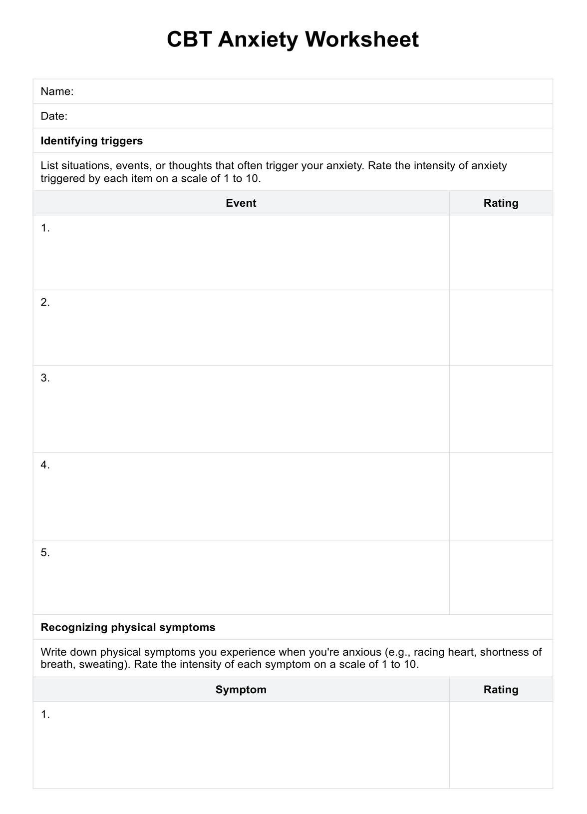 CBT Anxiety Worksheets