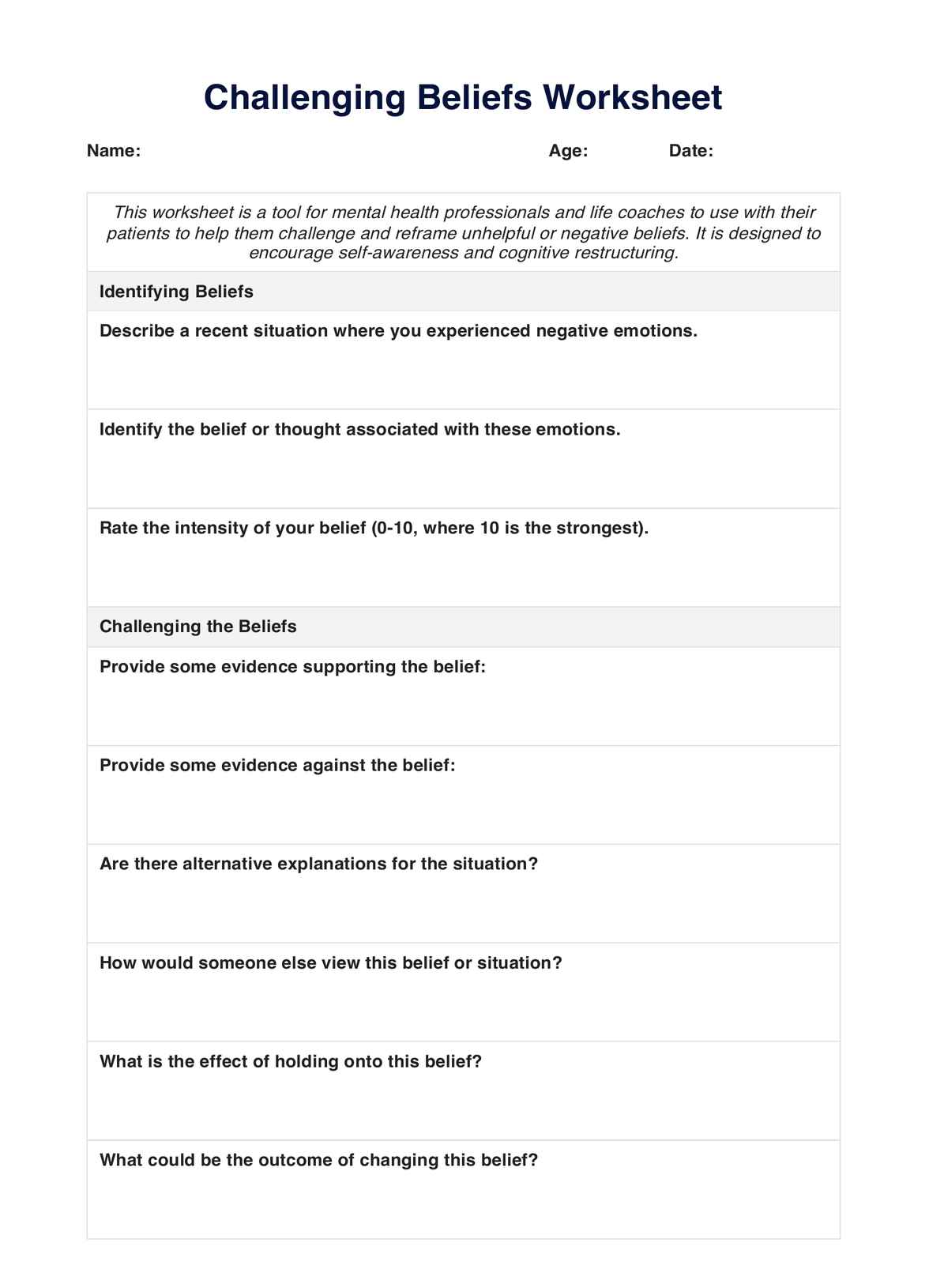 Challenging Beliefs Worksheet