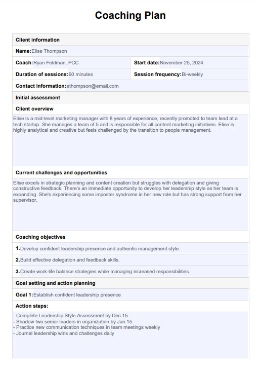 Coaching Plan Example Free PDF Download