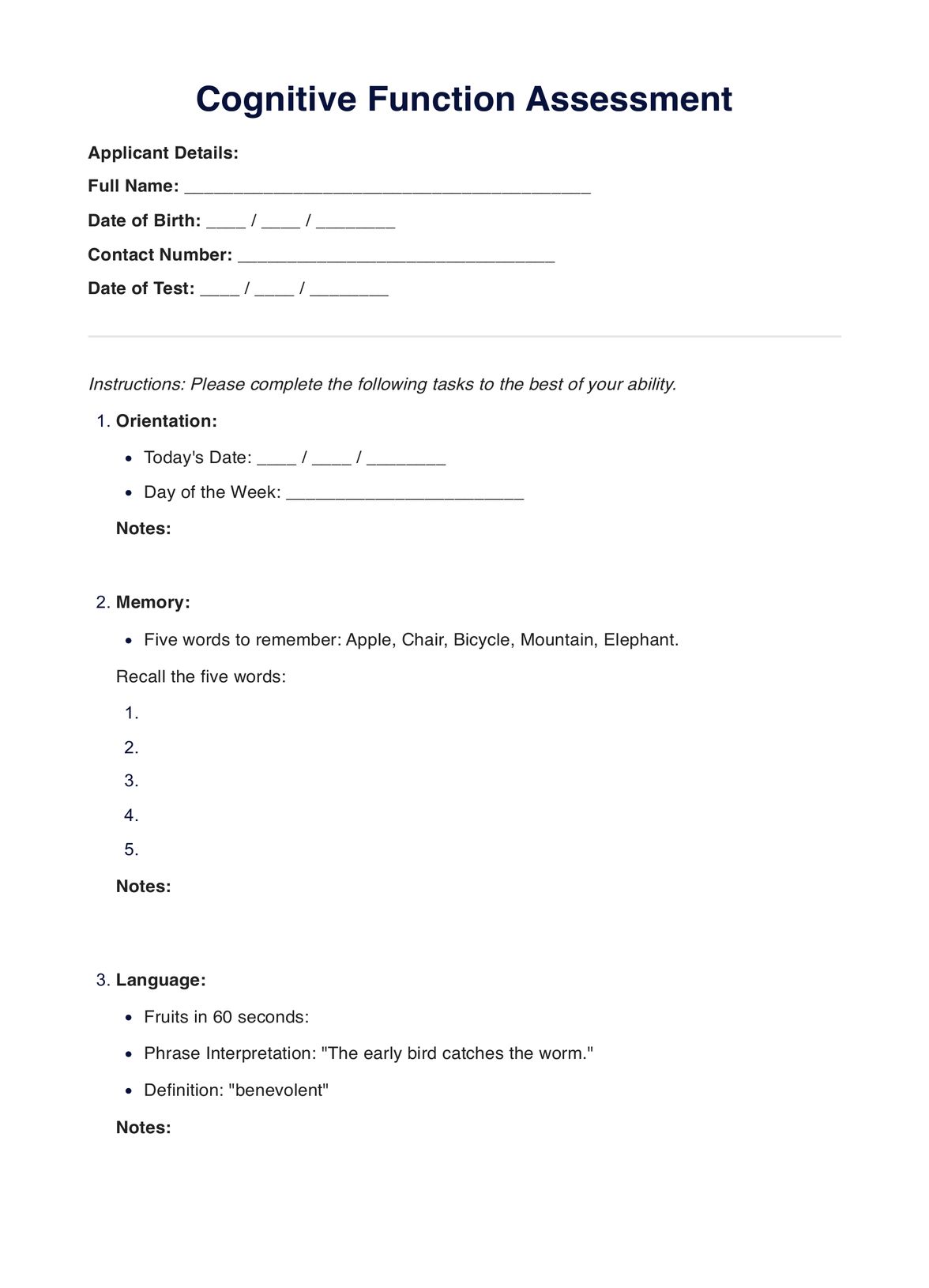 Cognitive Function Test