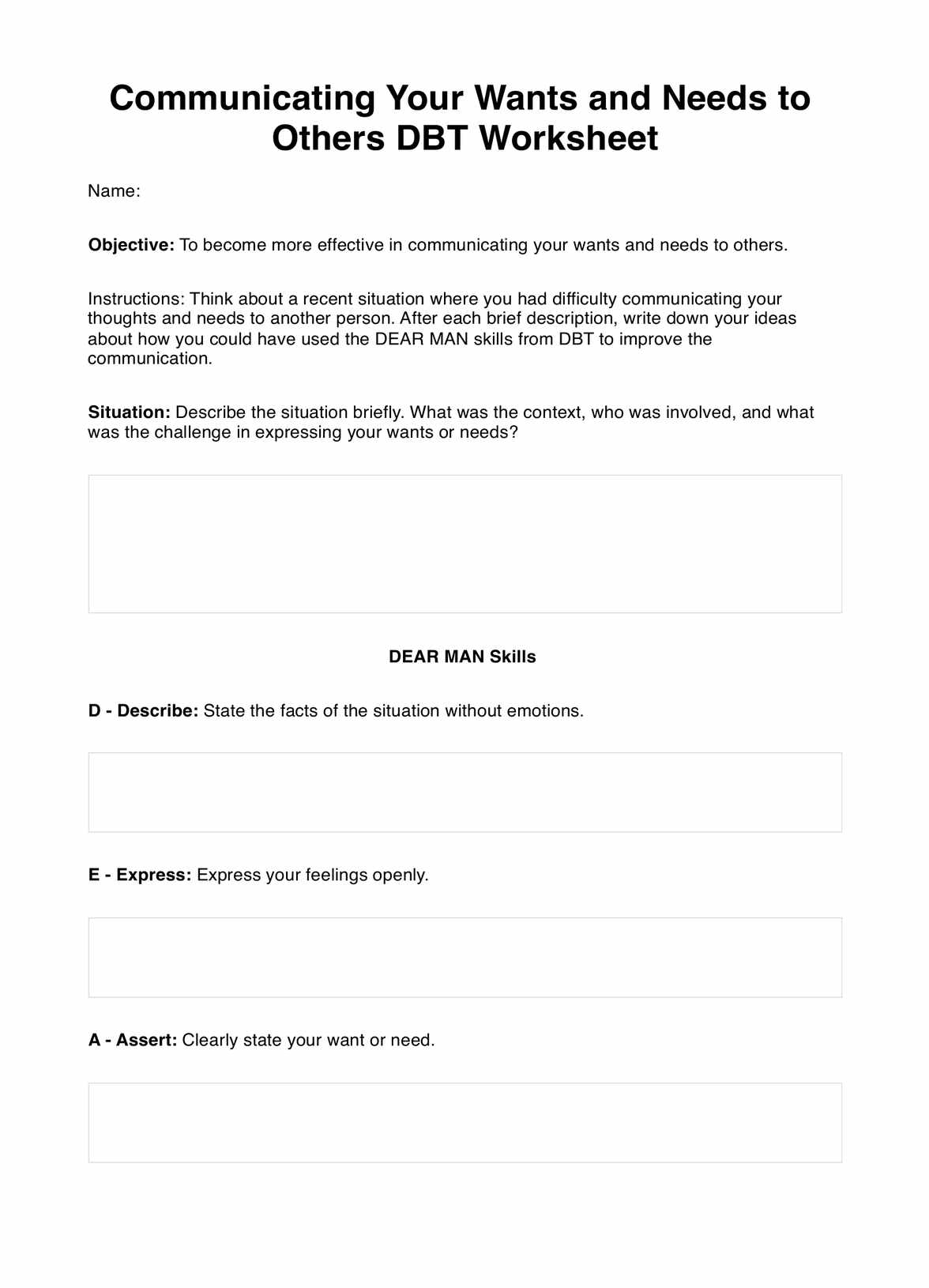 Communicating Your Wants and Needs to Others DBT Worksheet