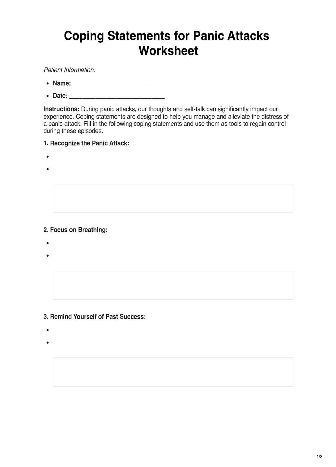 Coping Statements for Panic Attacks Worksheet