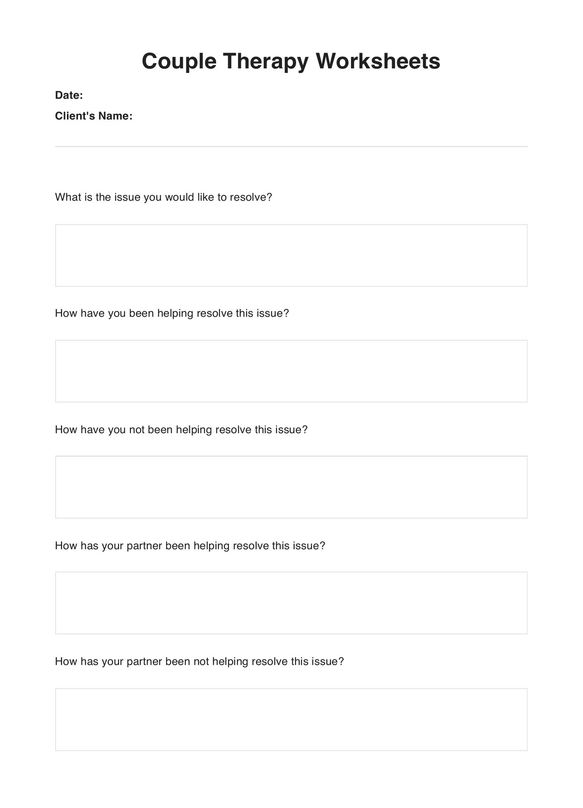 Couples Therapy Exercises Worksheet