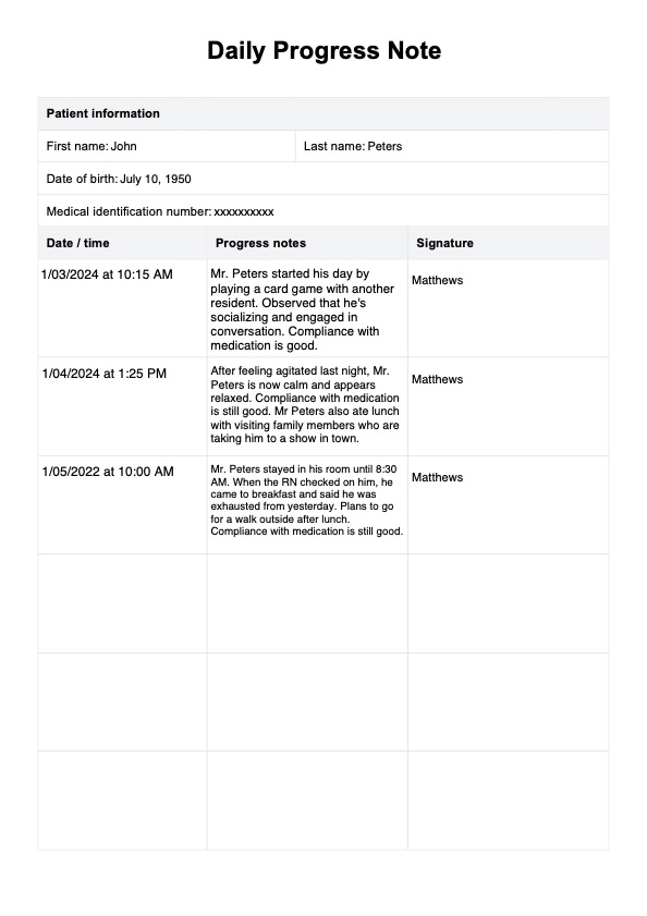 Daily Progress Note Template Example Free PDF Download Daily Progress Note Template Example Free PDF Download