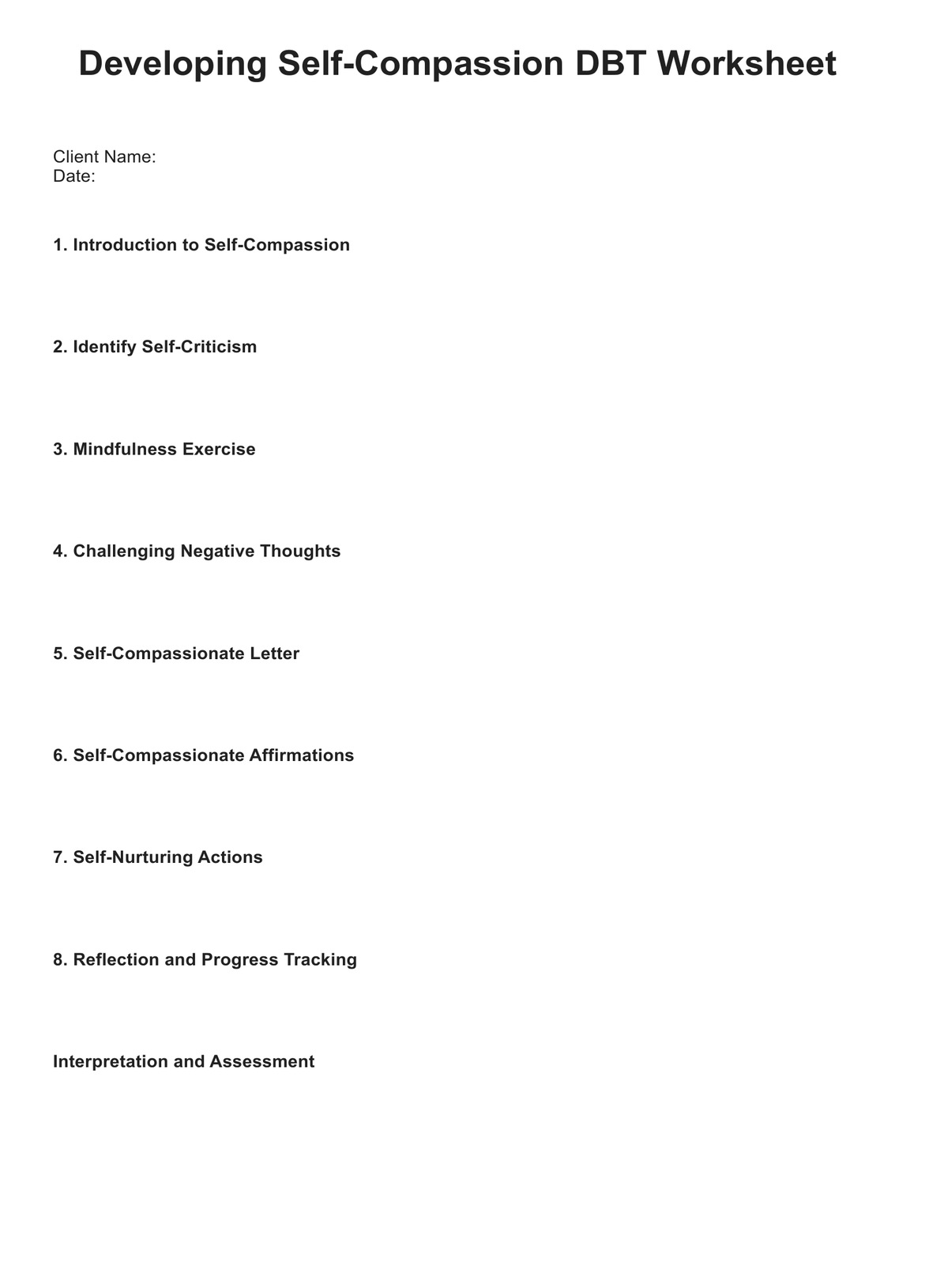 Developing Self-Compassion DBT Worksheet