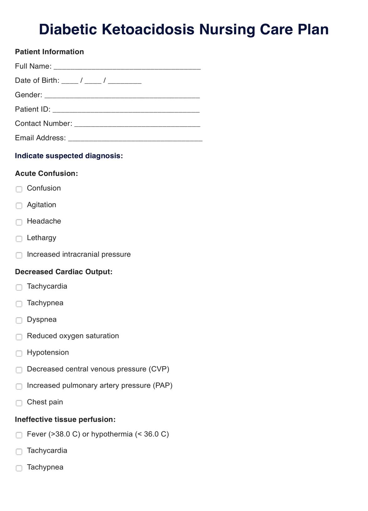 DKA Nursing Care Plan Template & Example Free PDF Download