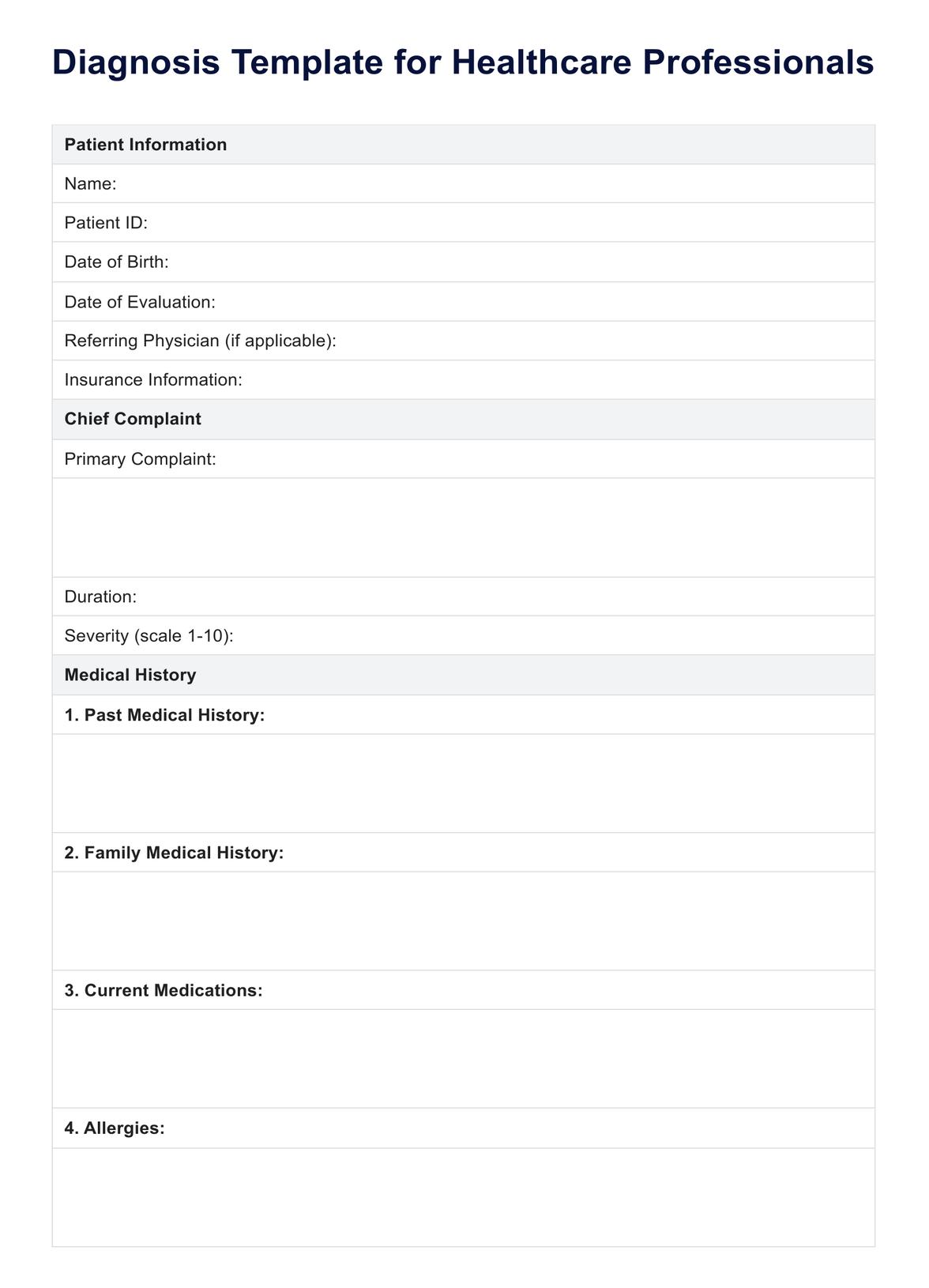 Medical Diagnosis Form Example Free PDF Download