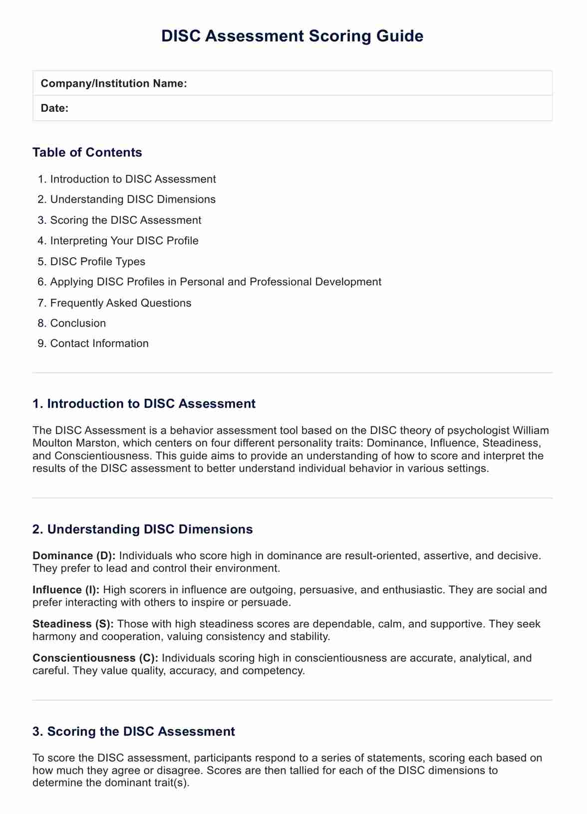 DISC Assessment Scoring Guide PDF
