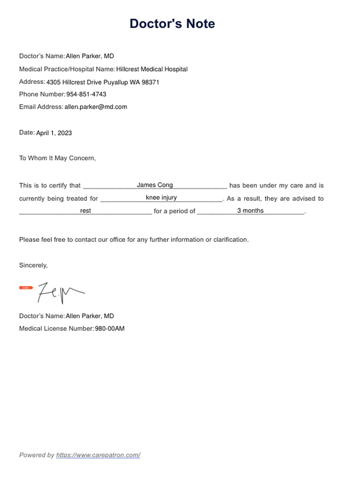 Doctor s Note Template Example Free PDF Download