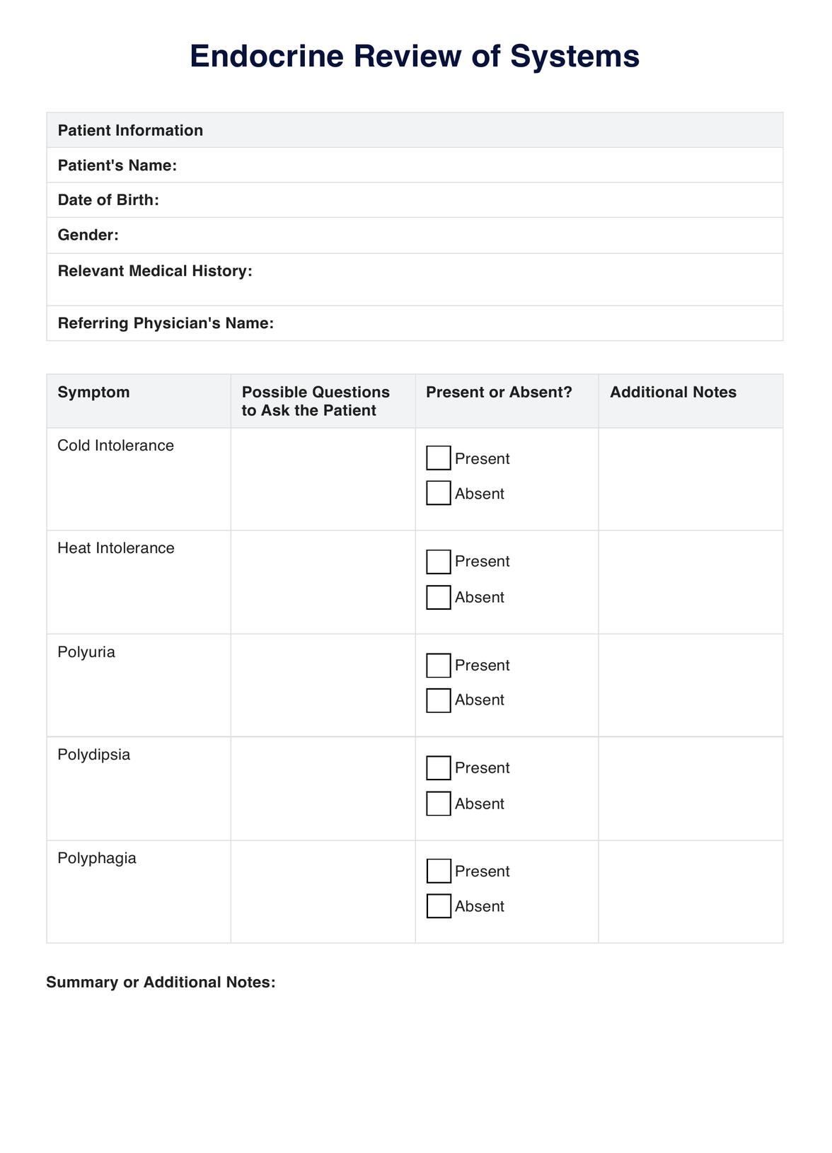 Endocrine Review Of Systems