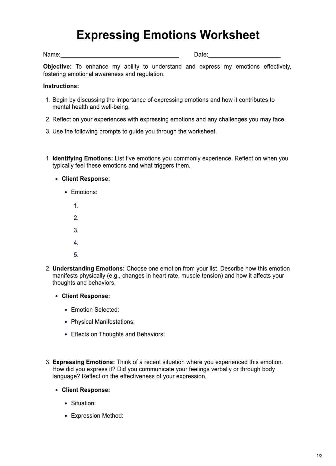 Expressing Emotions Worksheets