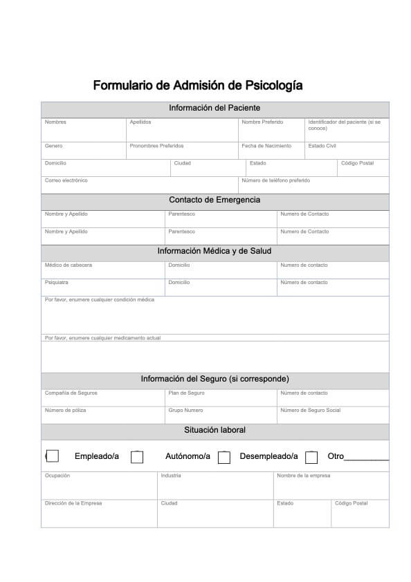 Formulario de admisión psicología