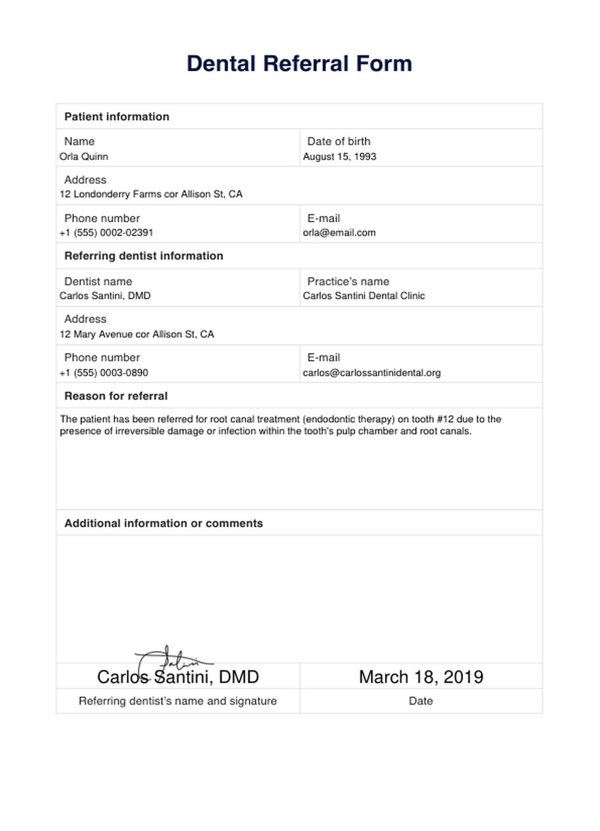 Free Dental Referral Form Template Example Free PDF Download