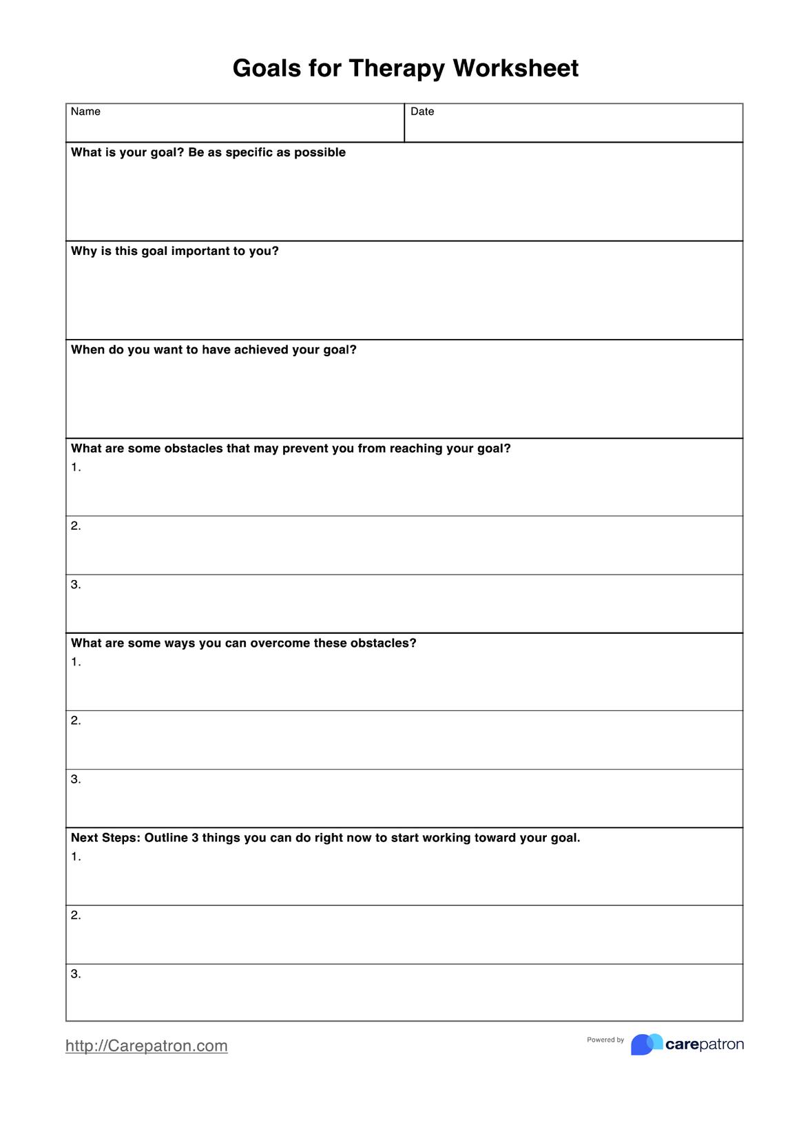 Goals For Therapy Worksheets