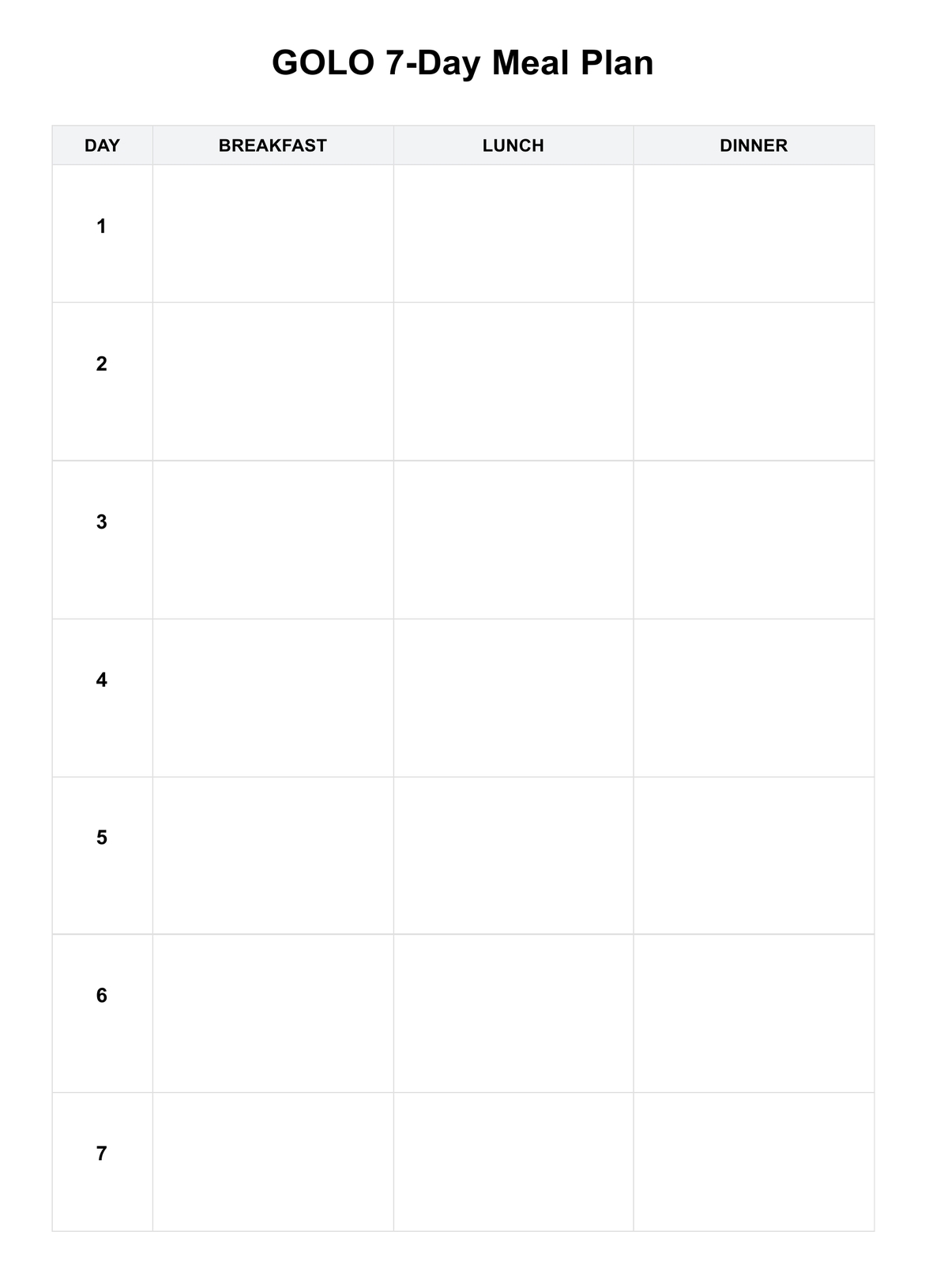 GOLO 7 Day Meal Plan
