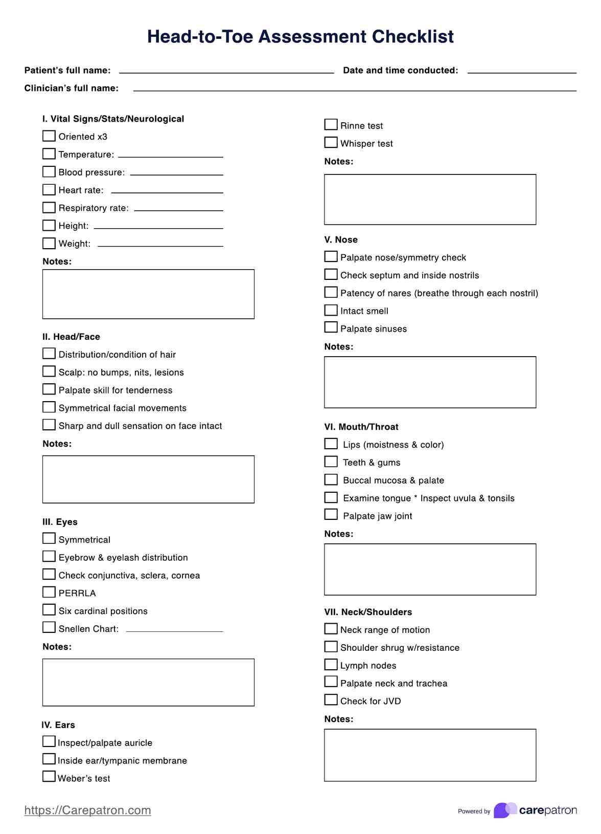 Head-to-Toe Assessment Checklist