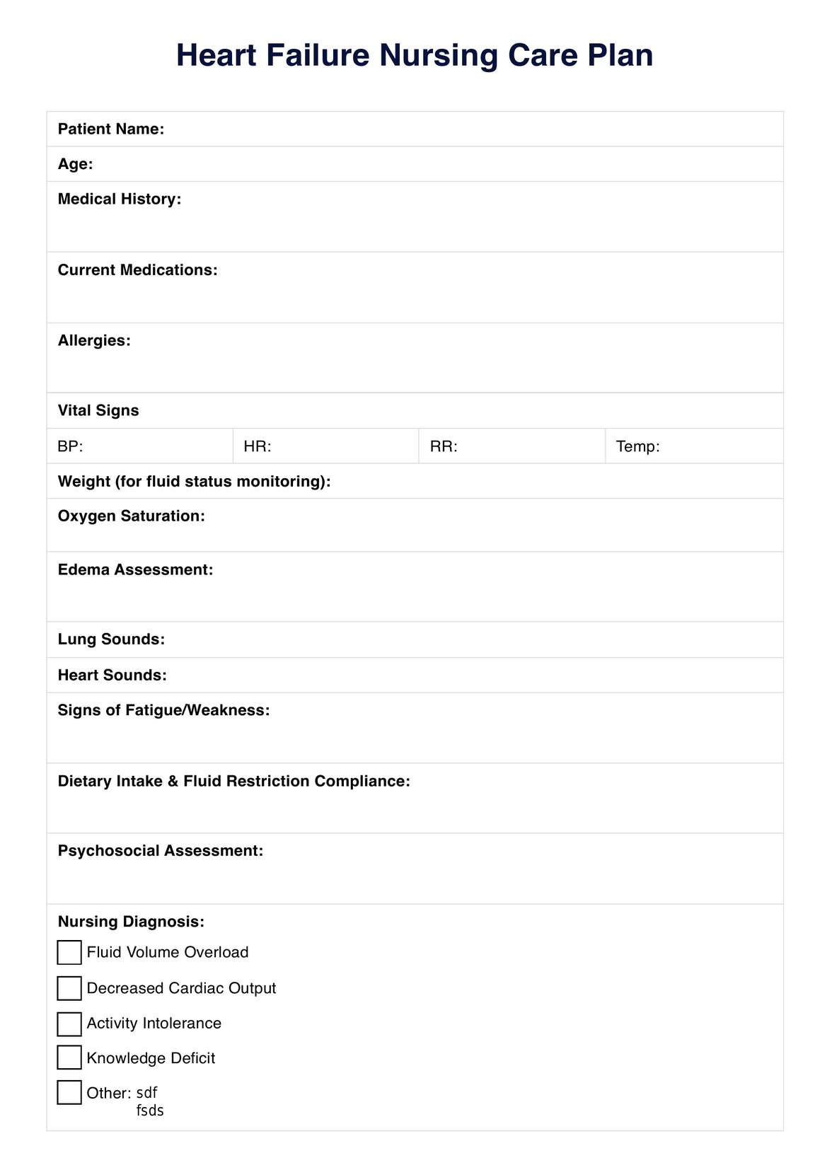 Heart Failure Nursing Care Plan