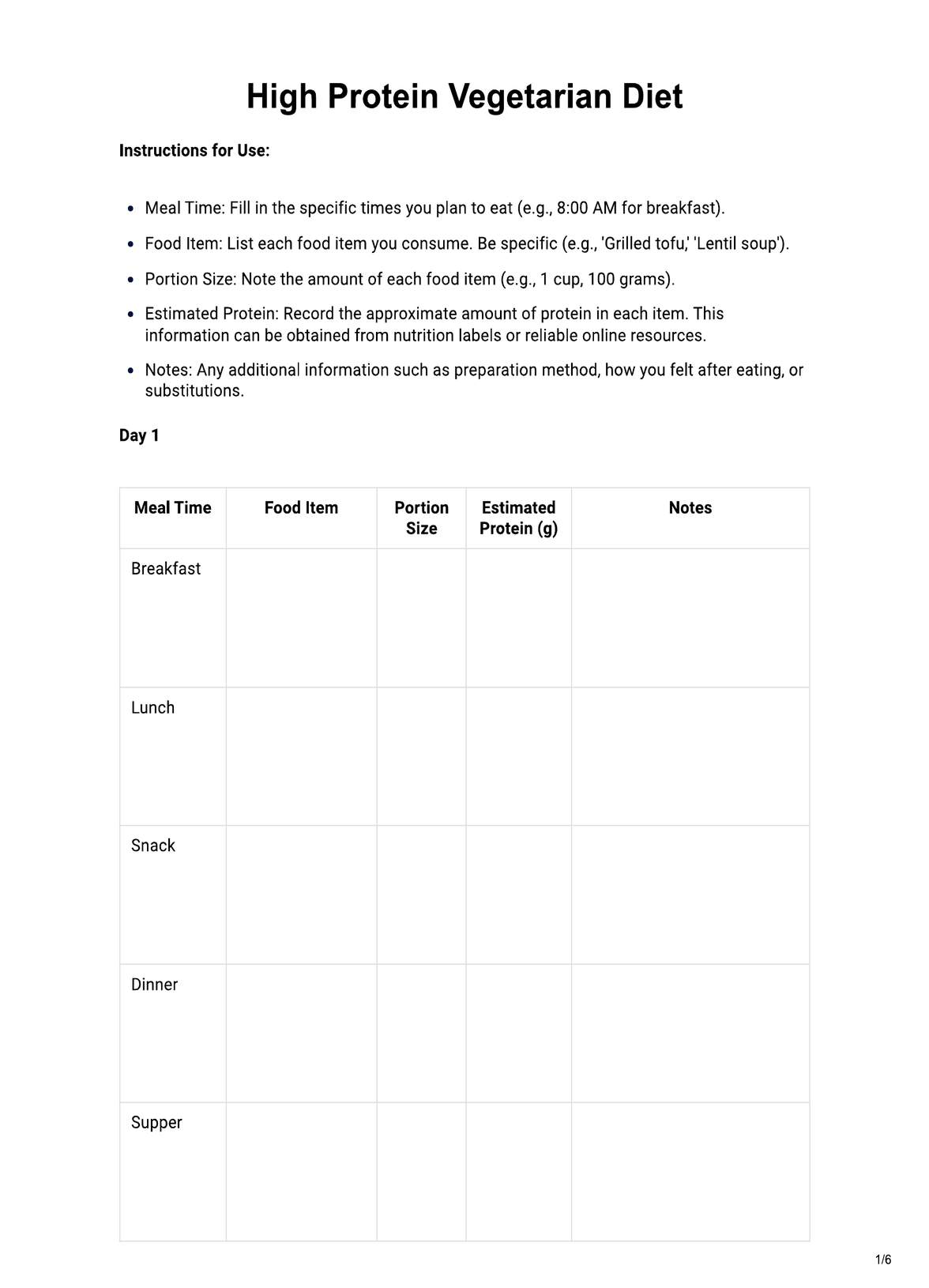 High Protein Vegetarian Diet