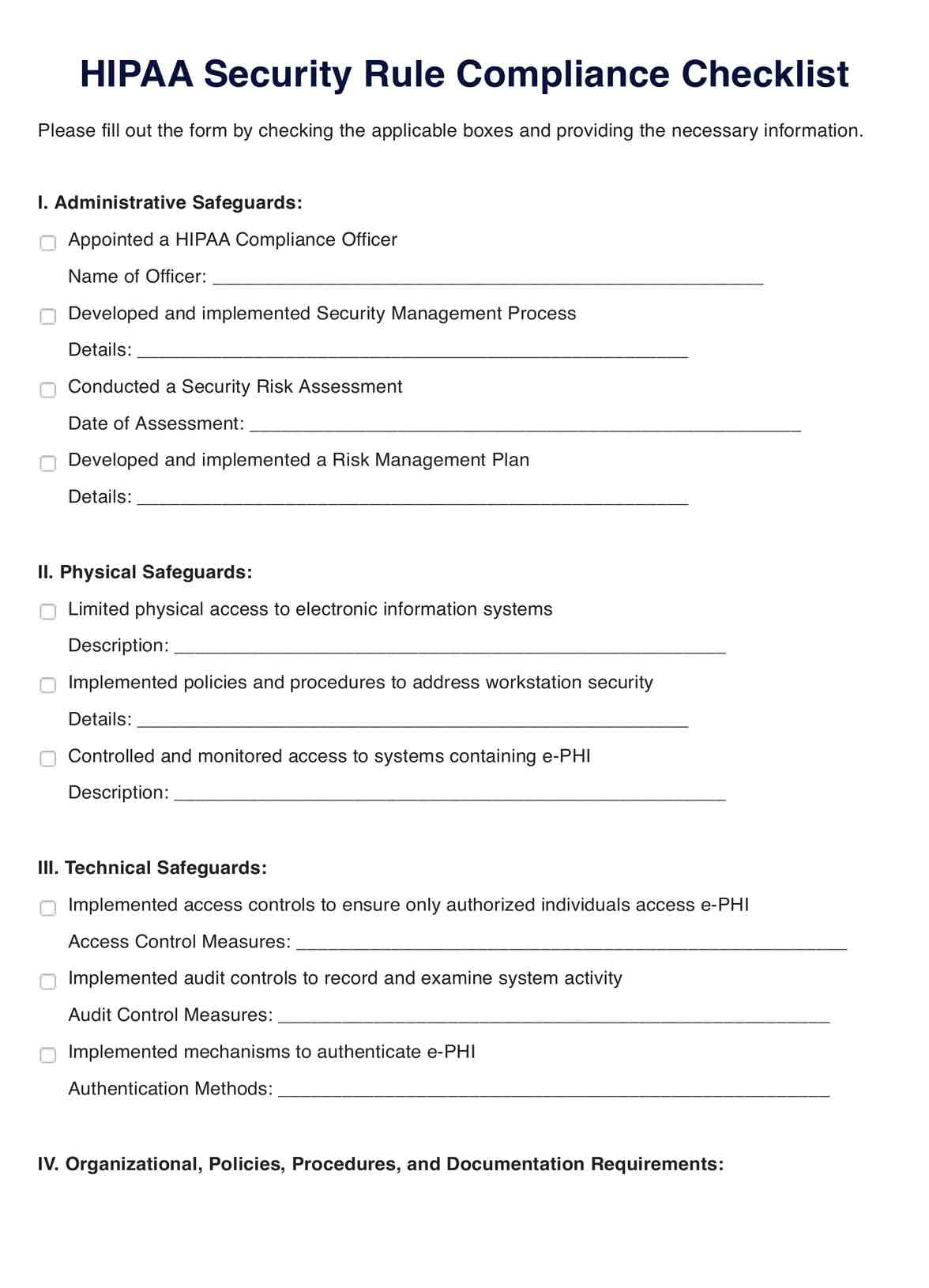 HIPAA Security Rule Checklist