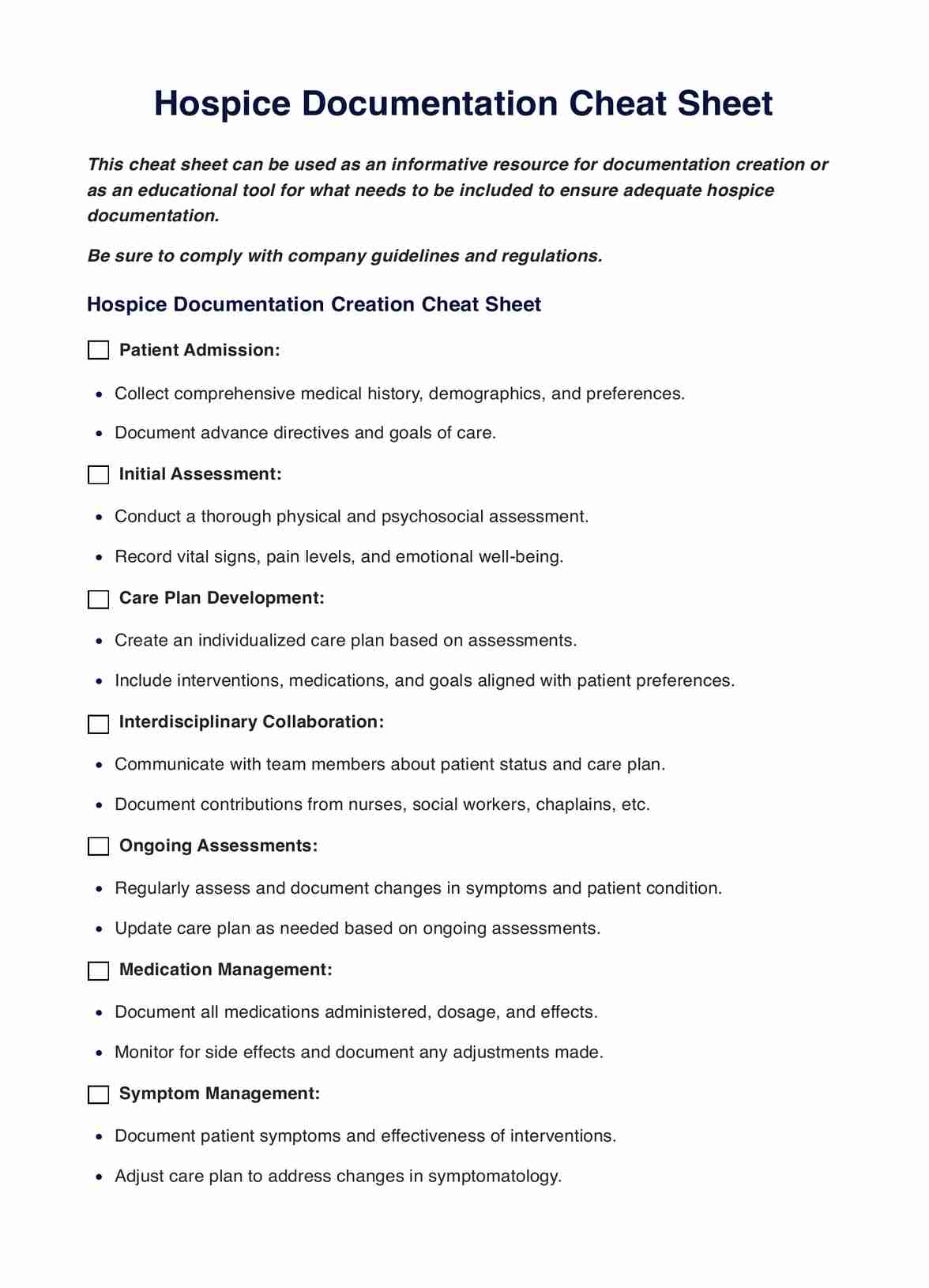Clinical Documentation Cheat Sheet Example Free PDF Download