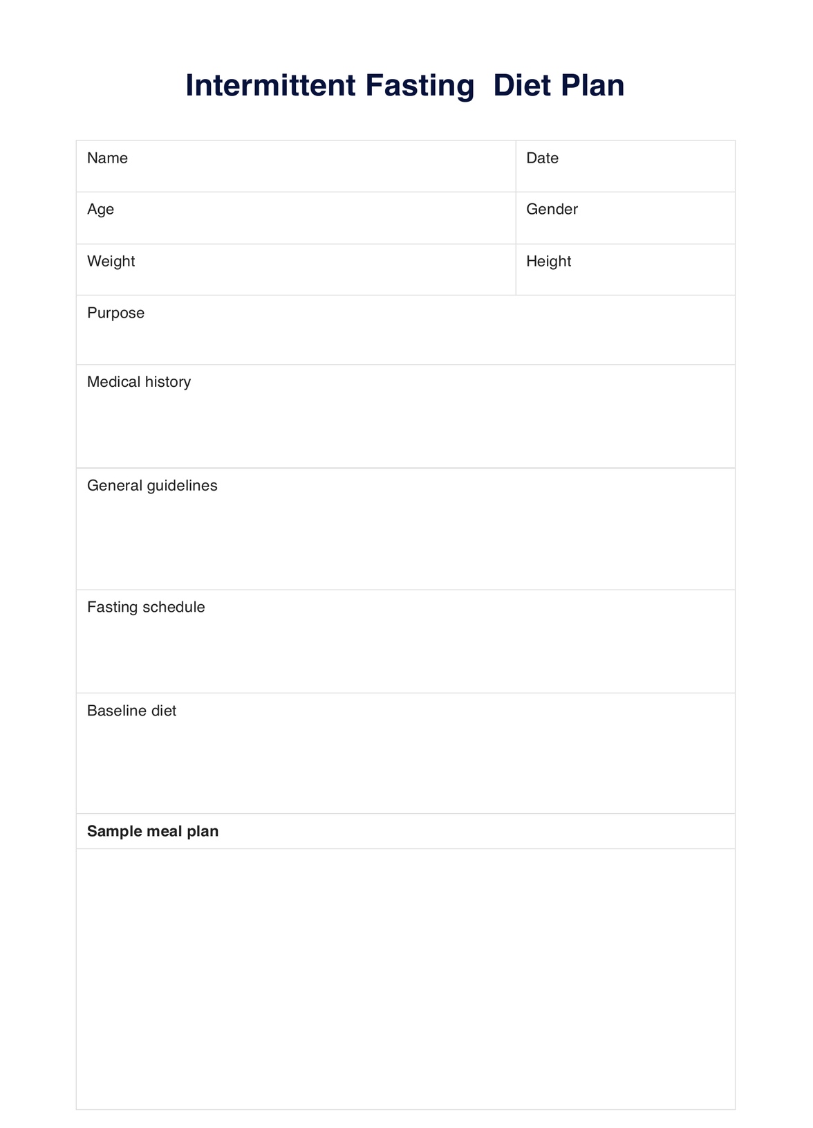 Intermittent Fasting Diet Plan
