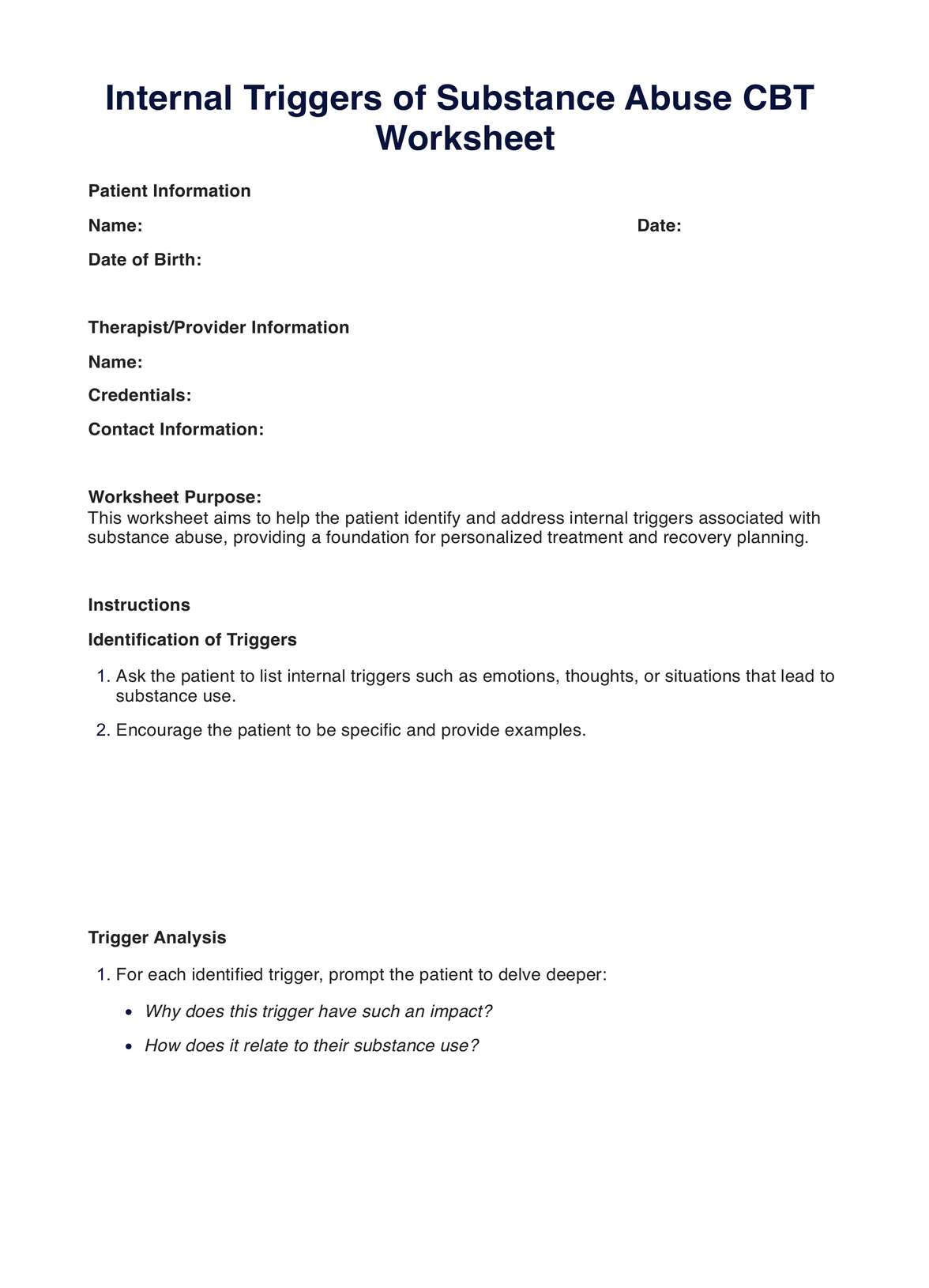Internal Triggers of Substance Abuse CBT Worksheet