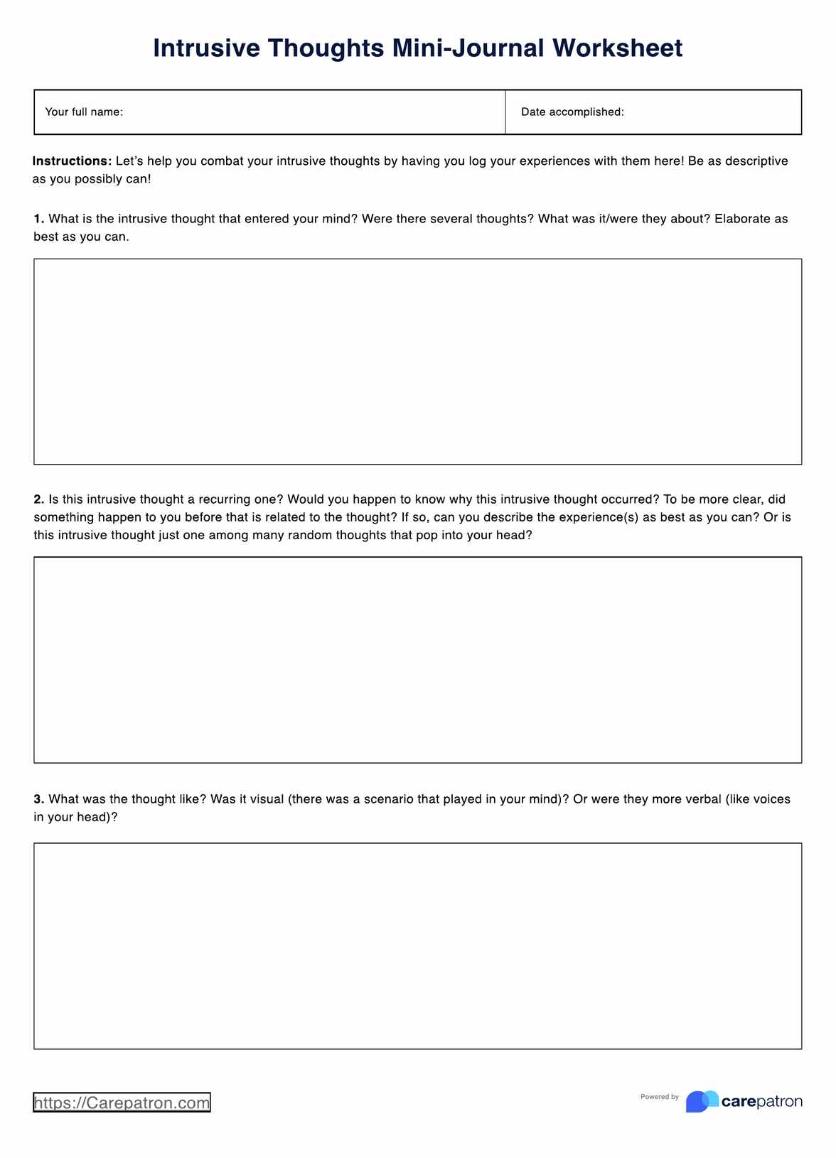 Intrusive Thoughts Worksheet