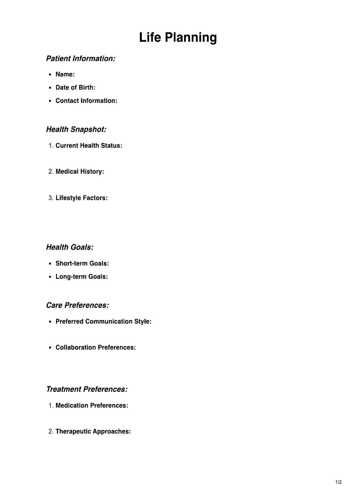 Life Planning Template