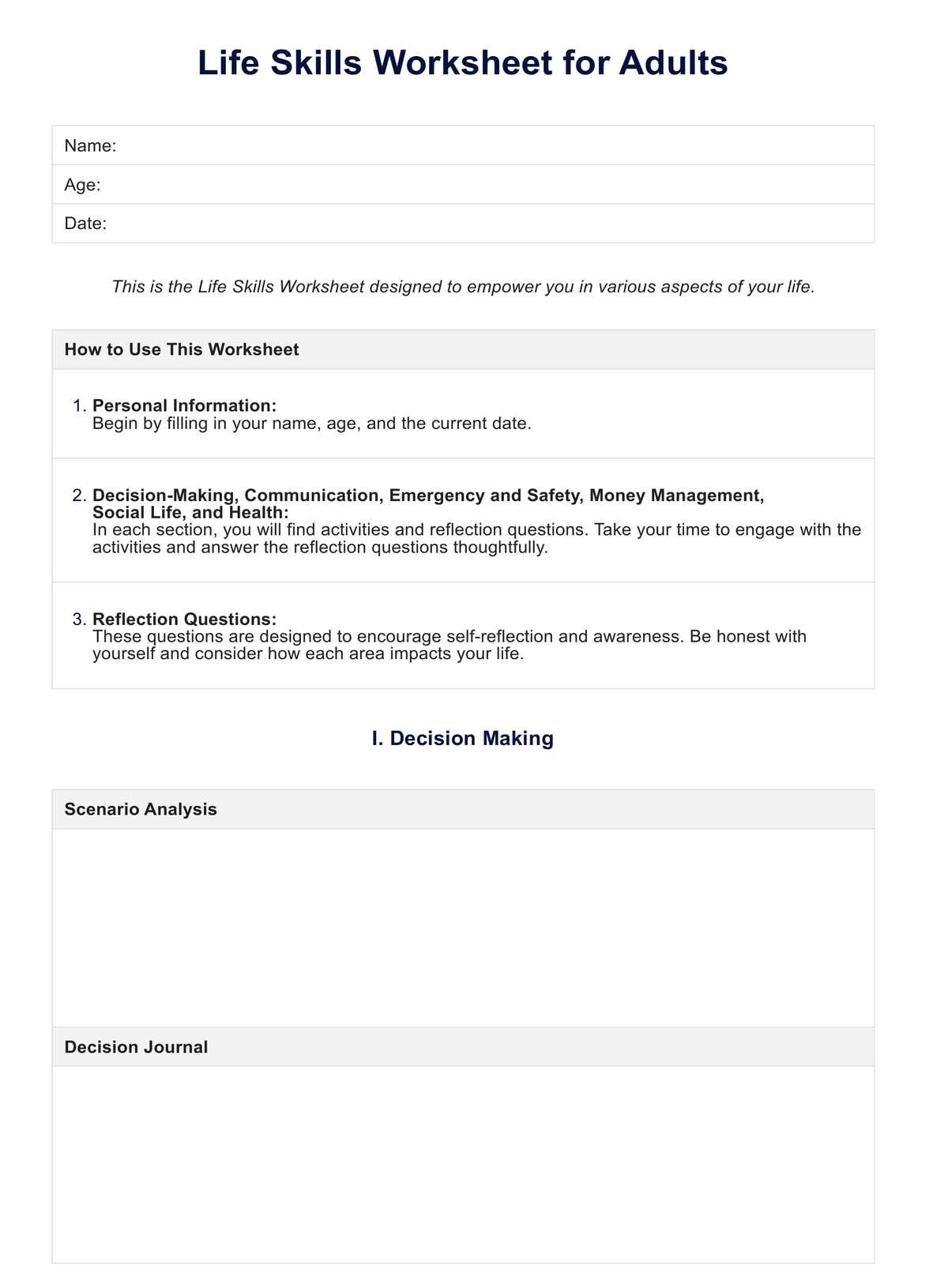 Life Skills Worksheets for Adults