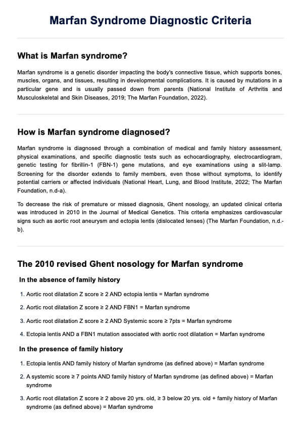 Marfan Syndrome Diagnostic Criteria