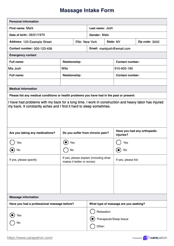 Printable Pdf Printable Massage Intake Form Printable Pdf Printable Massage Intake Form