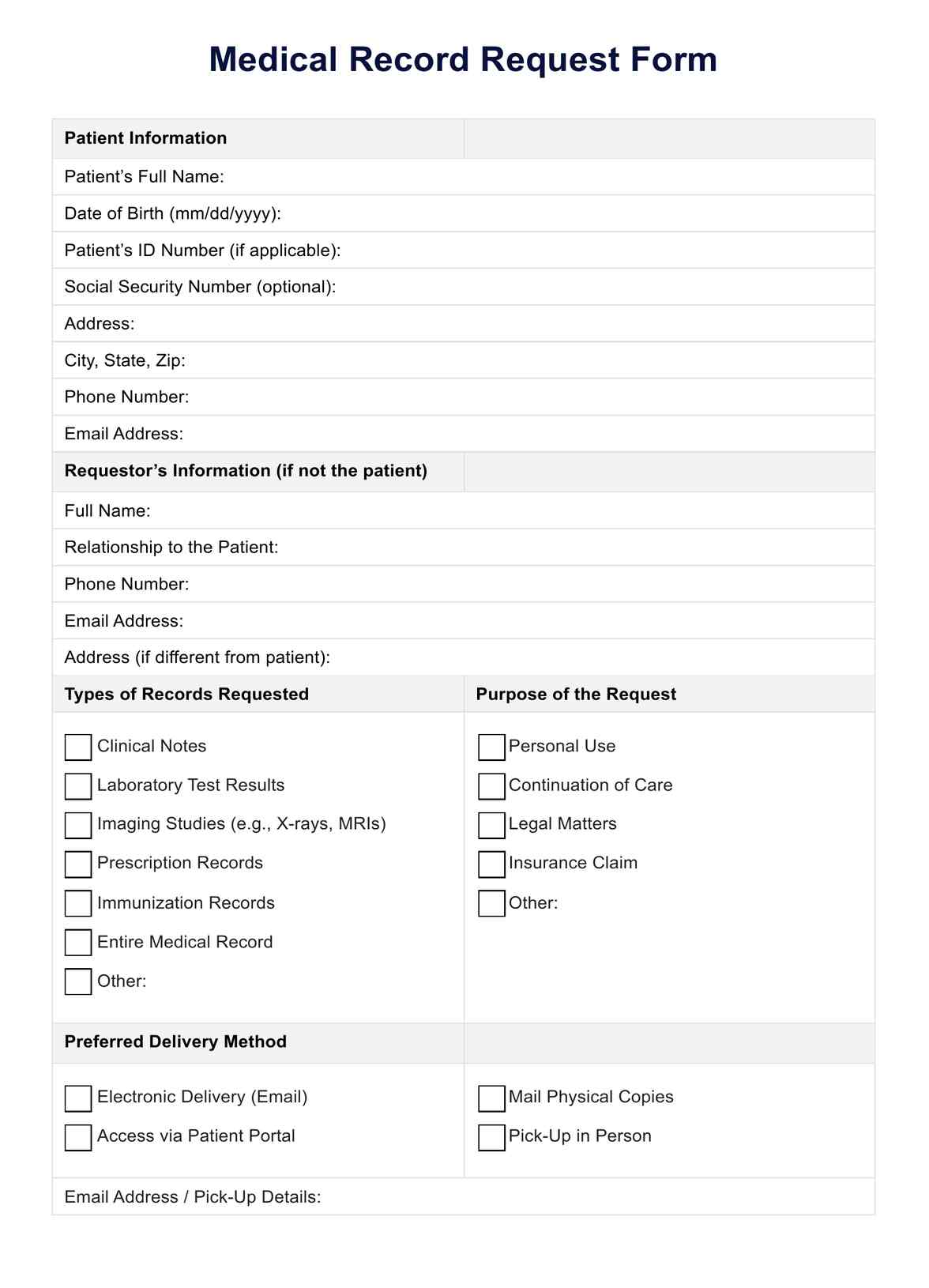 Medical Record Request Form Template