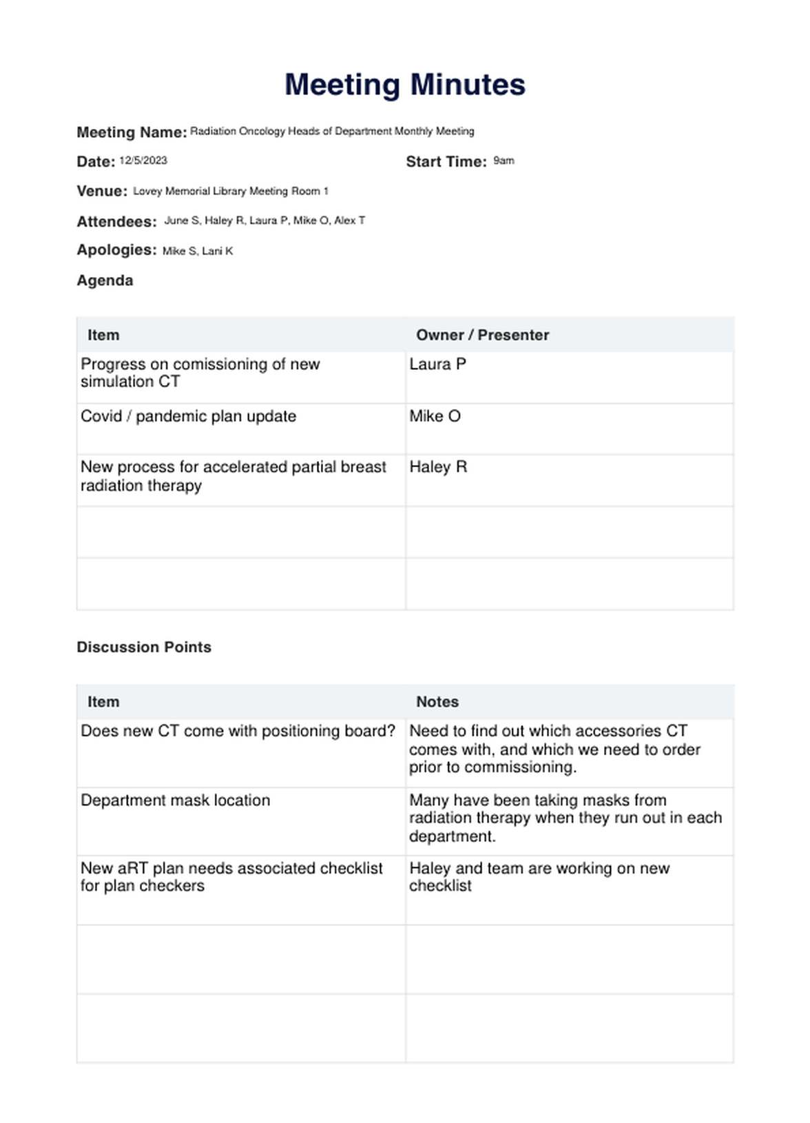 Meeting Minutes Template & Example | Free PDF Download
