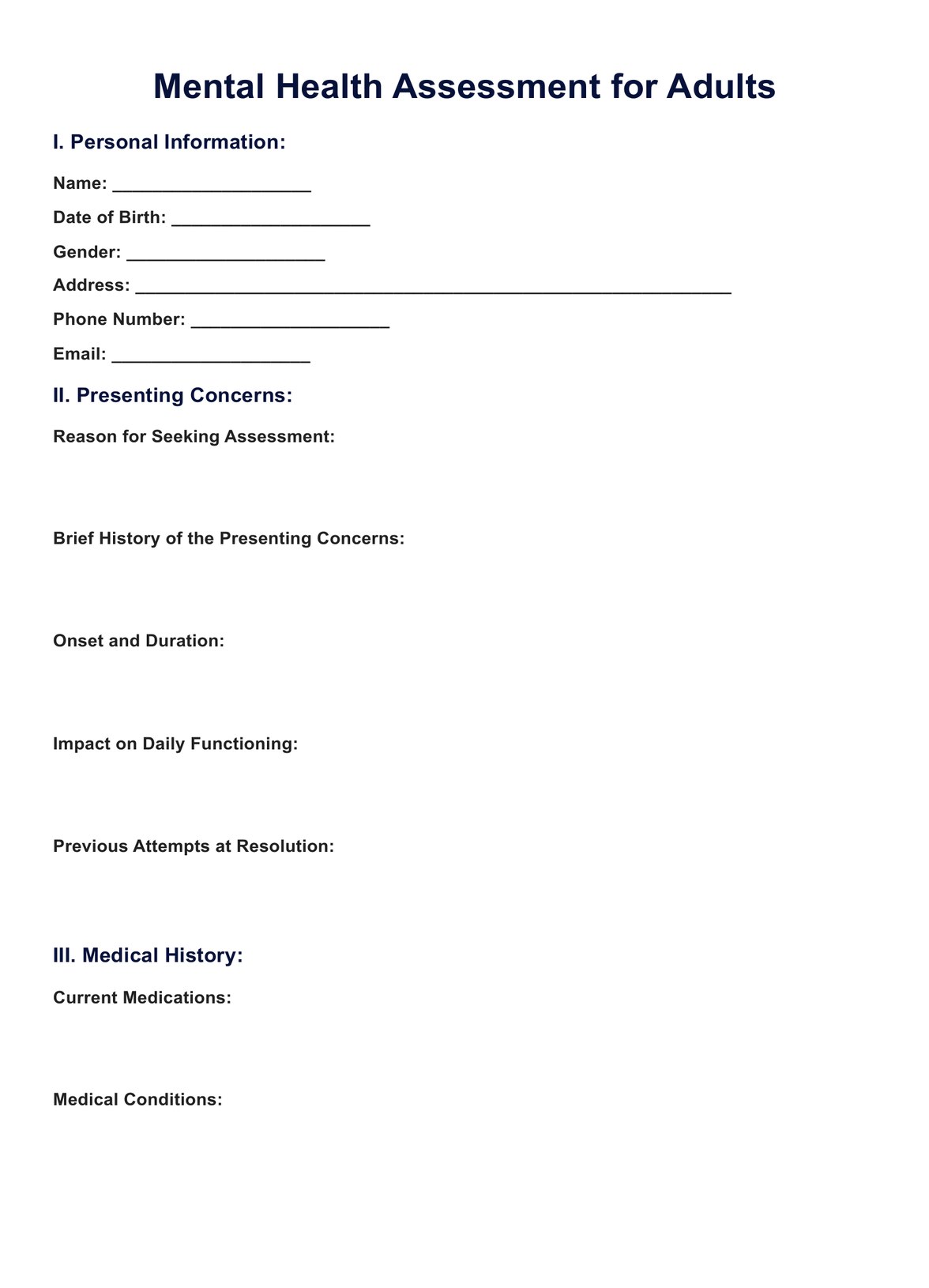 Mental Health Assessments for Adults