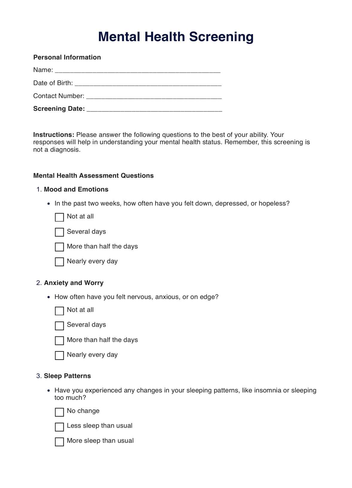 Mental Health Screening