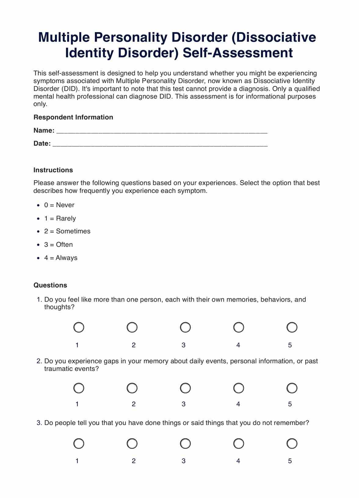Multiple Personality Disorder Test