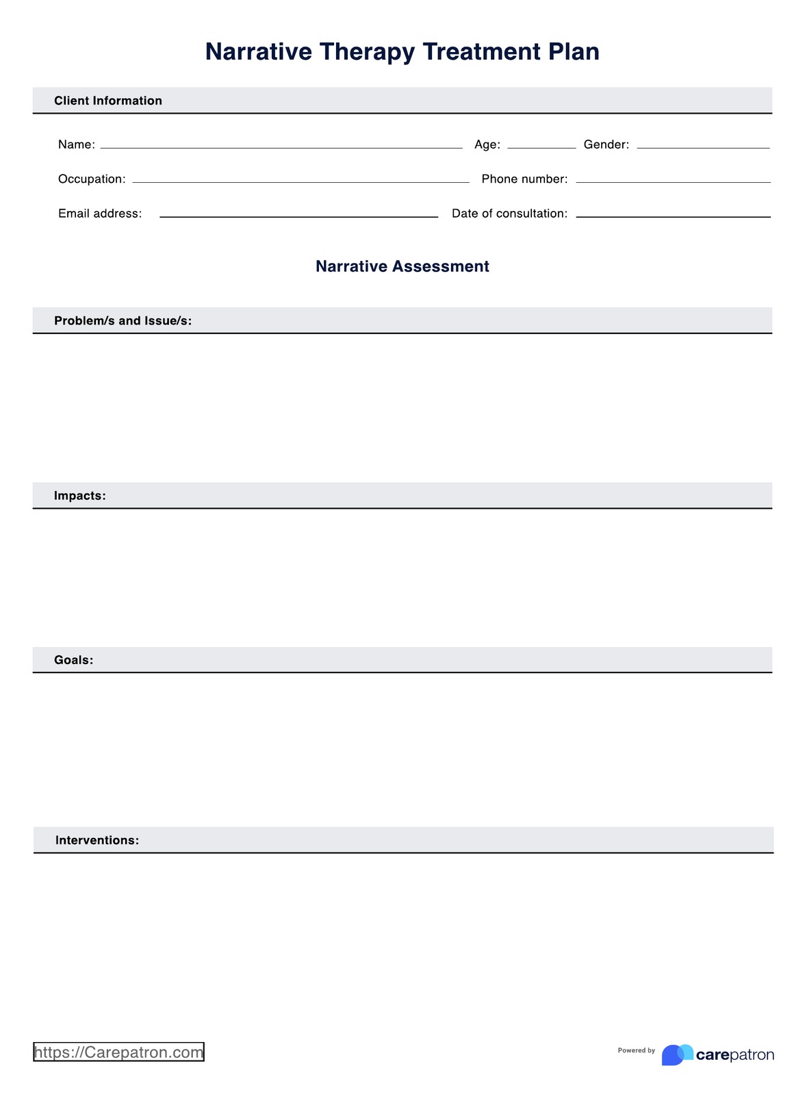 Narrative Therapy Treatment Plans