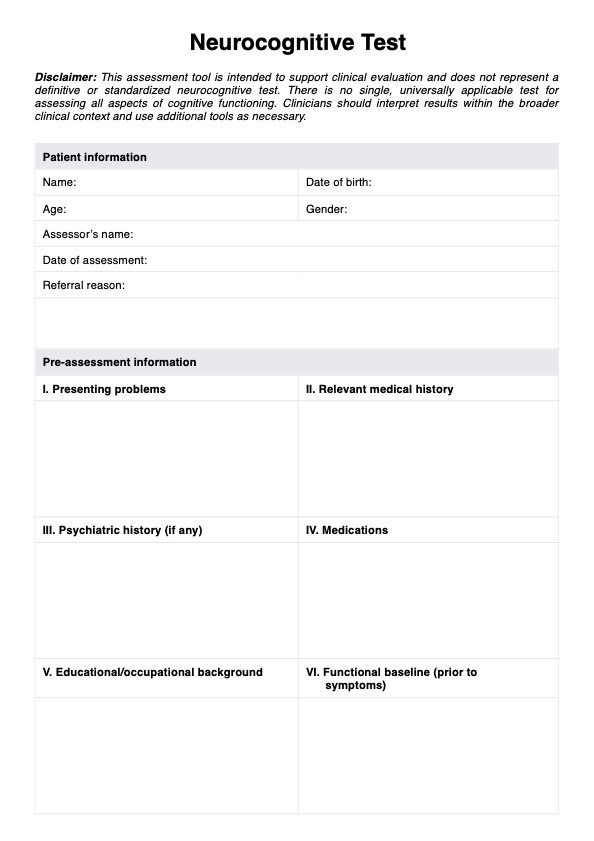 Neuro Cognitive Test
