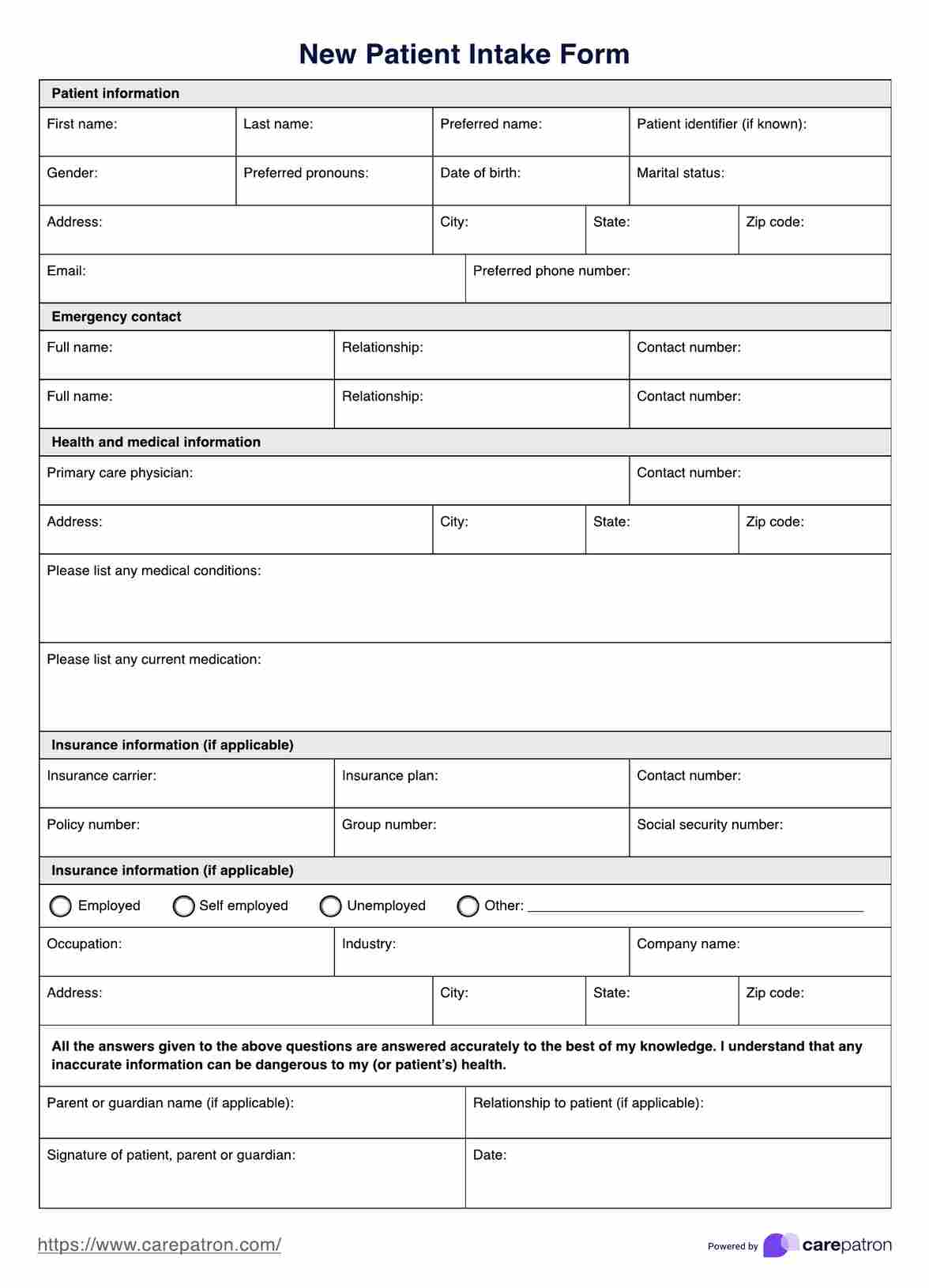 Free Patient Intake Form Template Prntbl concejomunicipaldechinu gov co