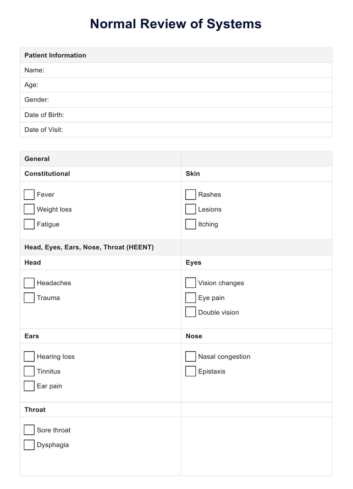 Normal Review Of Systems