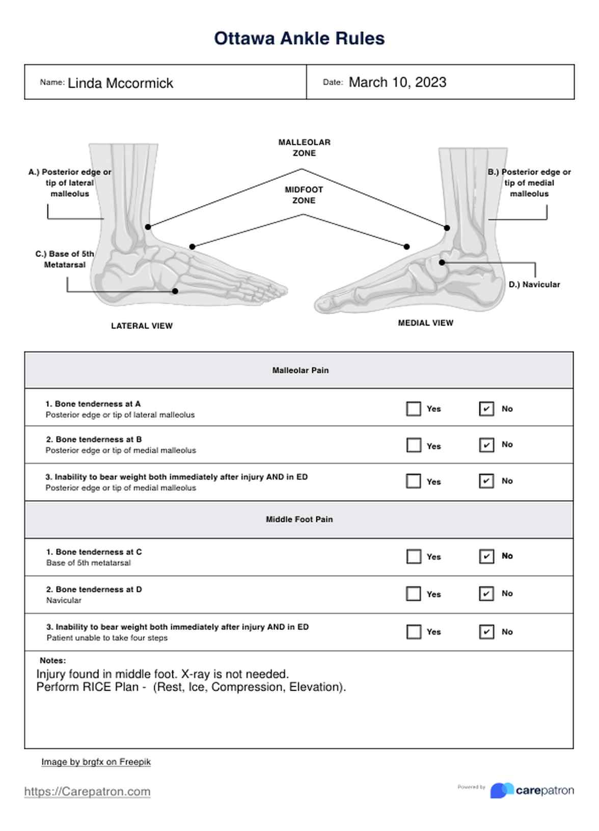 Ottawa Ankle Rules Example Free PDF Download